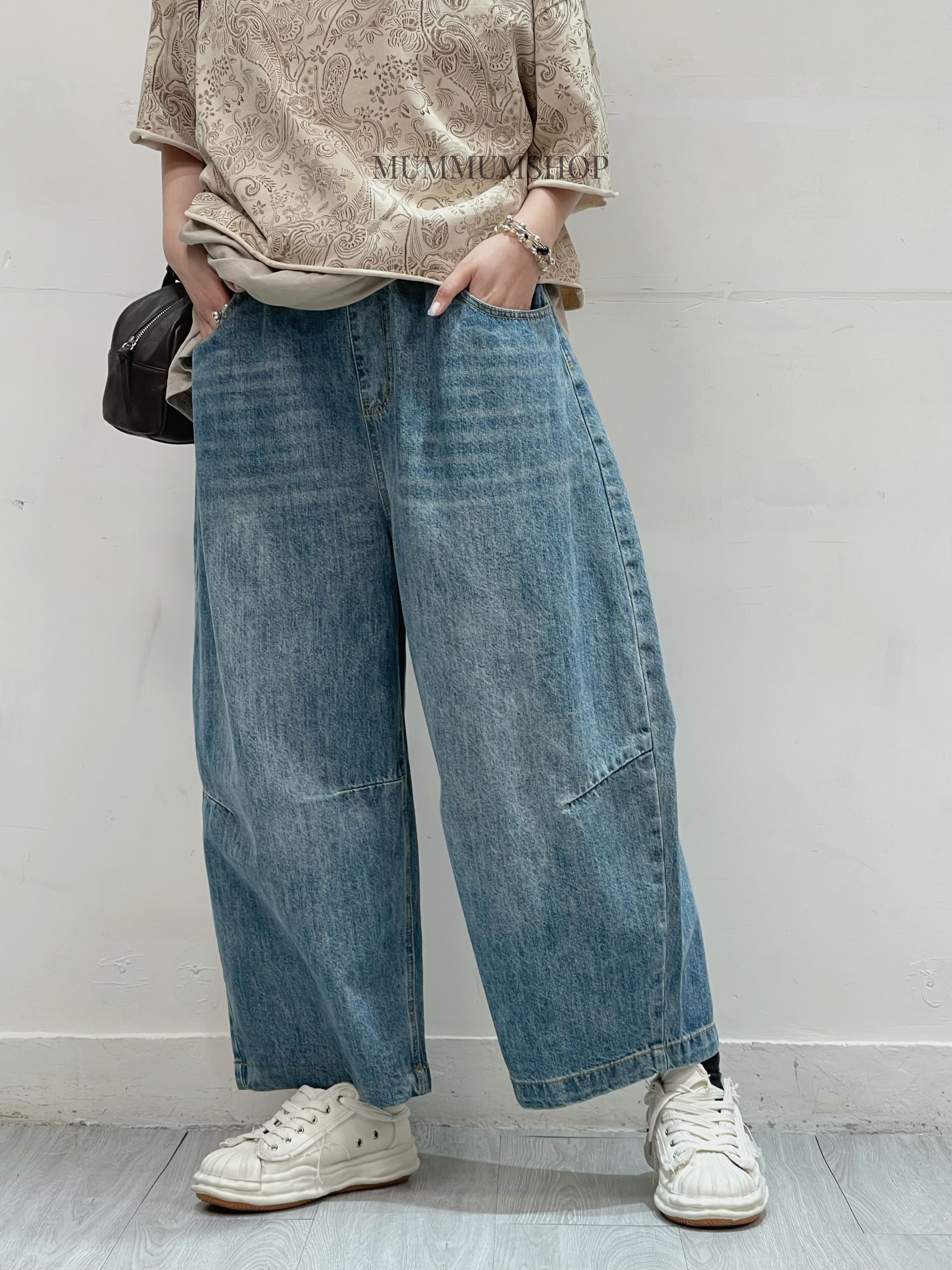 03669a/大寬鬆綁繩舒適牛仔褲　28-40/44/37