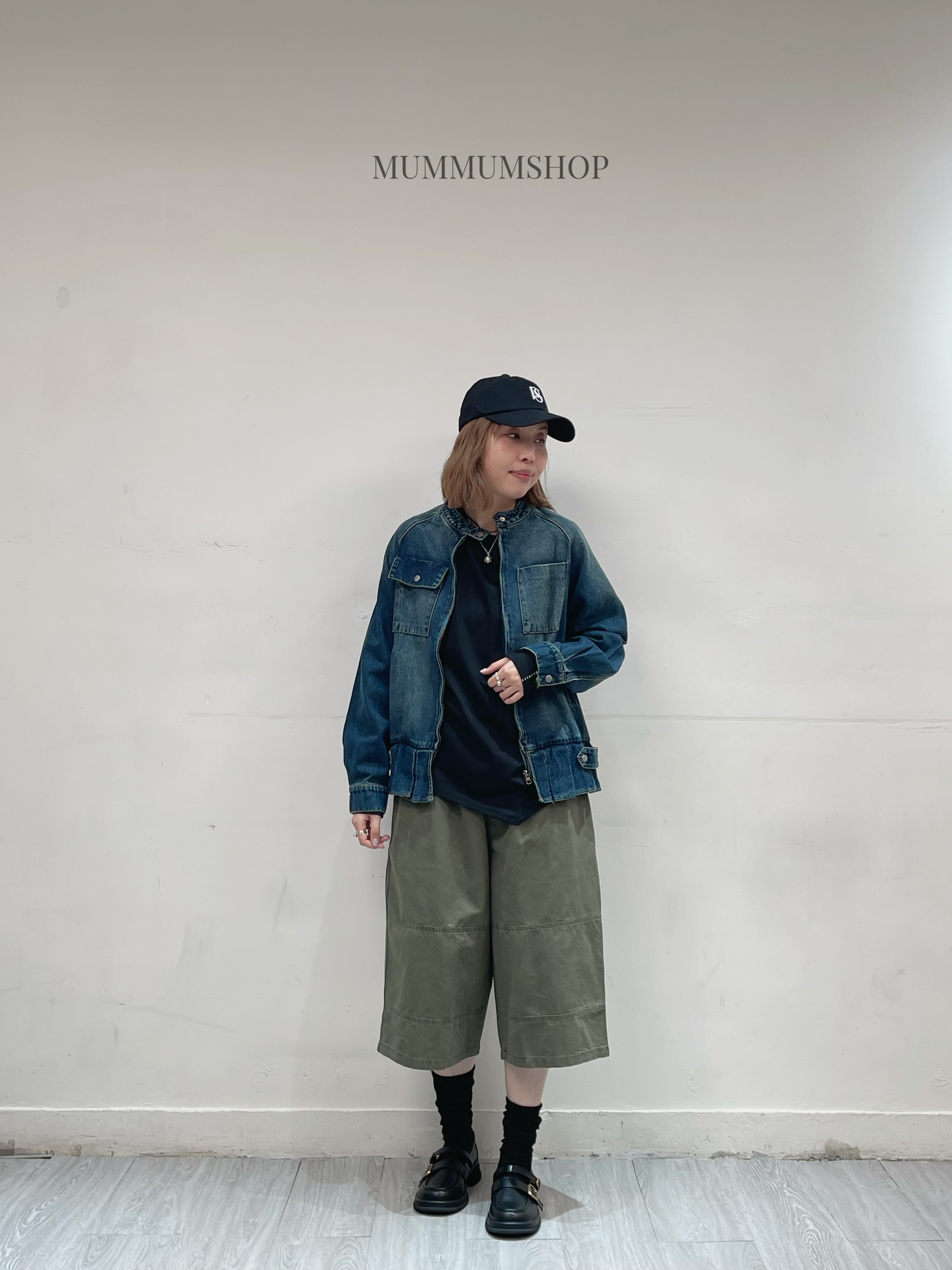 0213194a/型格拉鏈對齊口袋牛仔外套　46/38/26