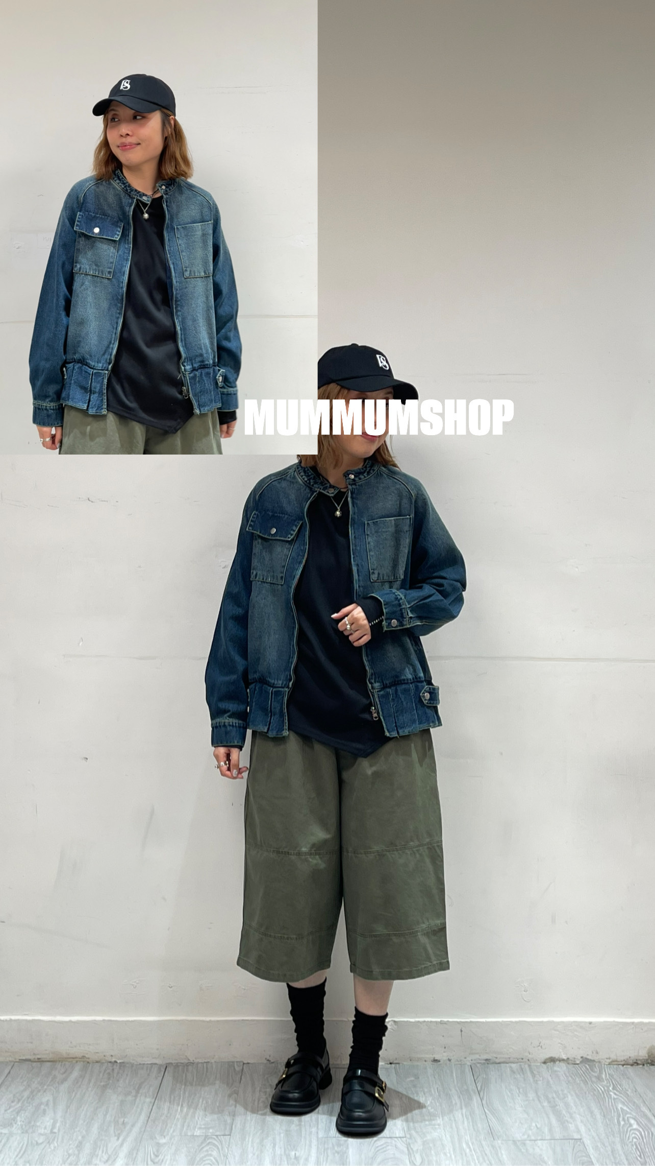 0213194a/型格拉鏈對齊口袋牛仔外套　46/38/26