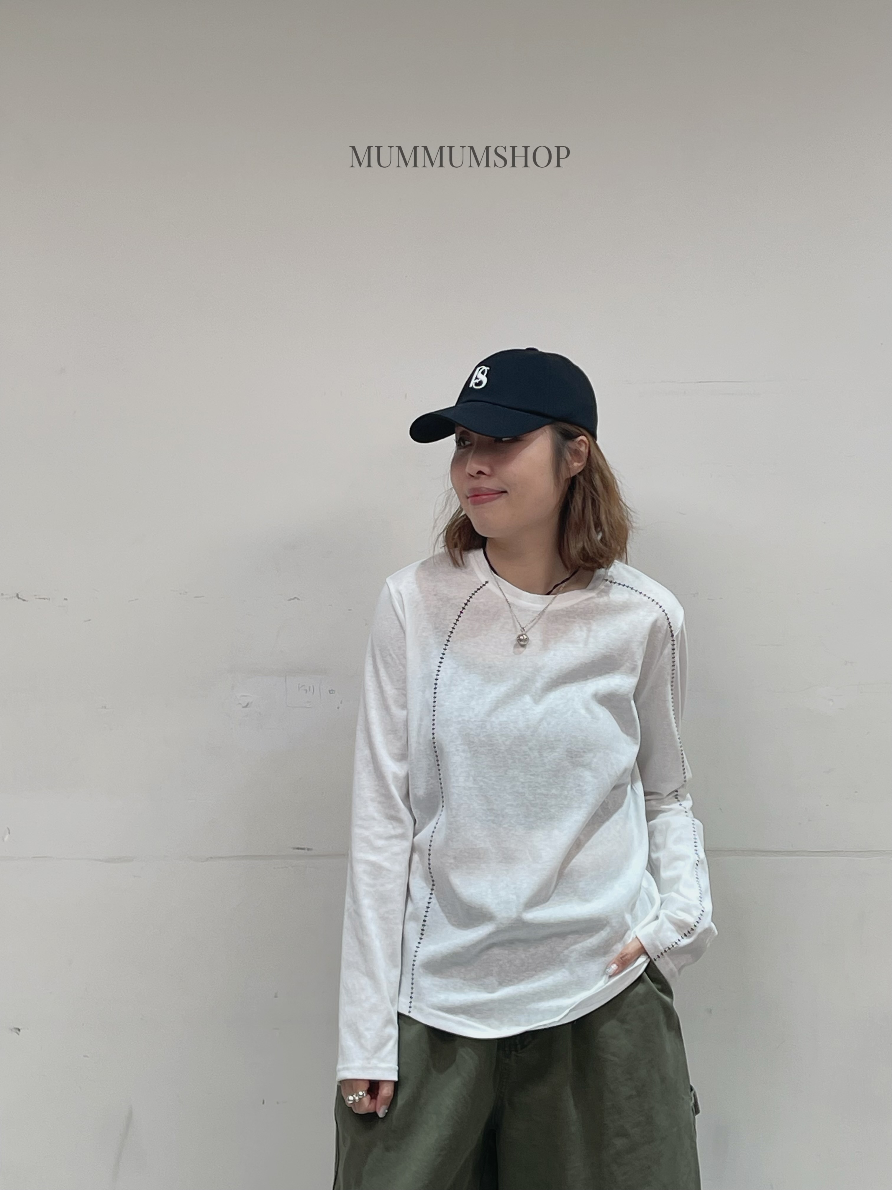 0213084a/白色線條遊走長t恤　44/44/26