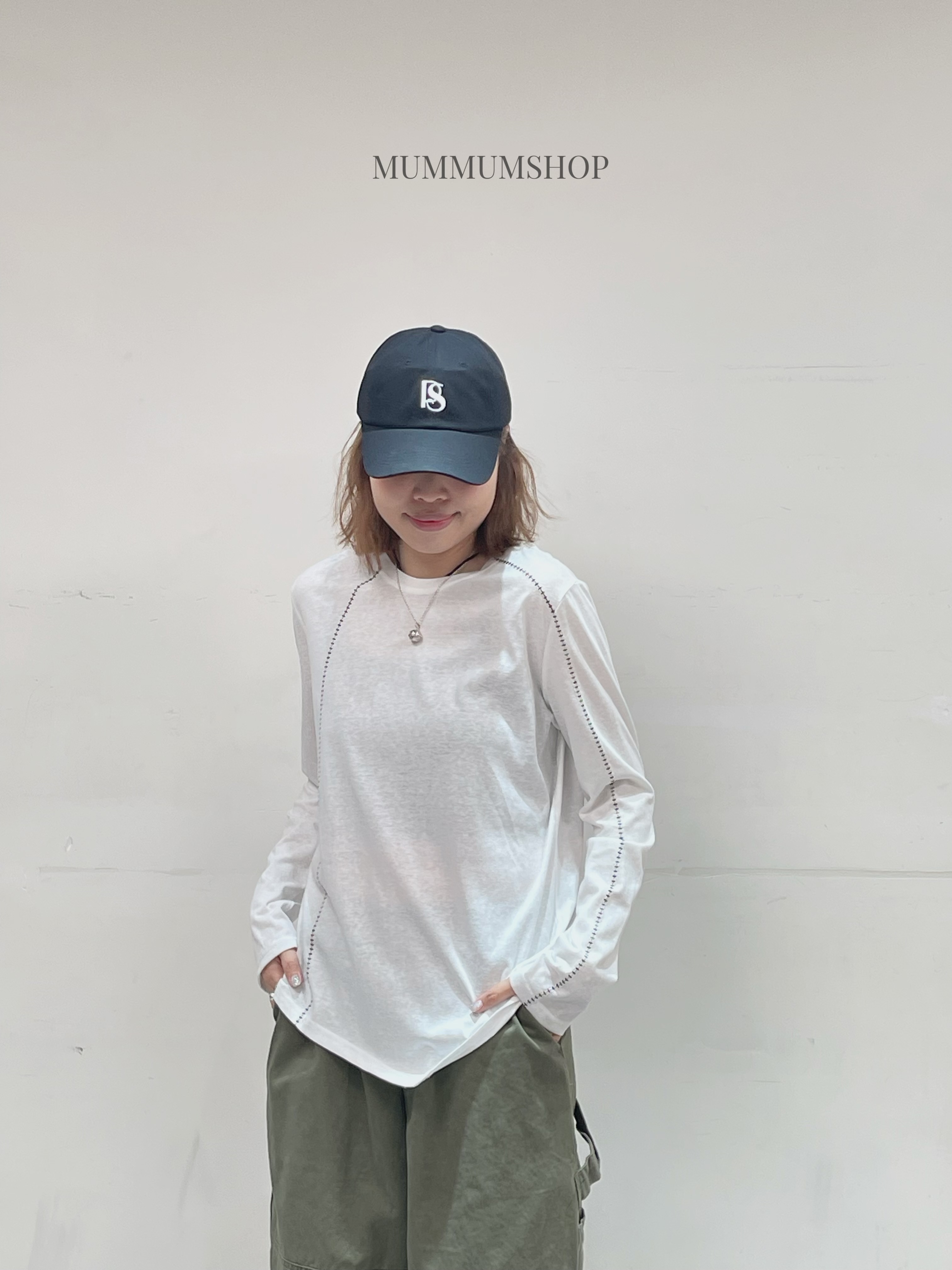 0213084a/白色線條遊走長t恤　44/44/26