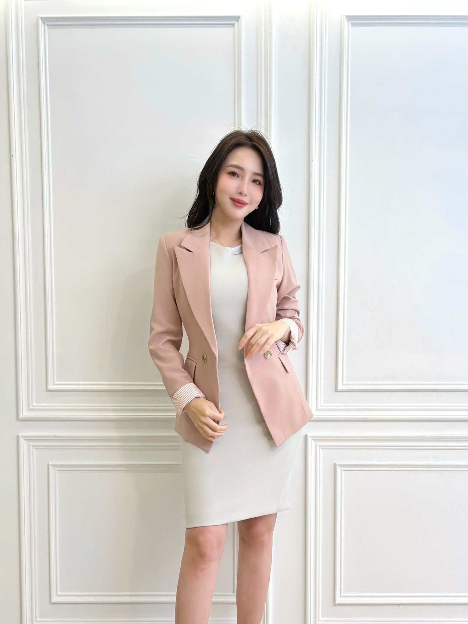 袖條紋暈染釦西裝外套