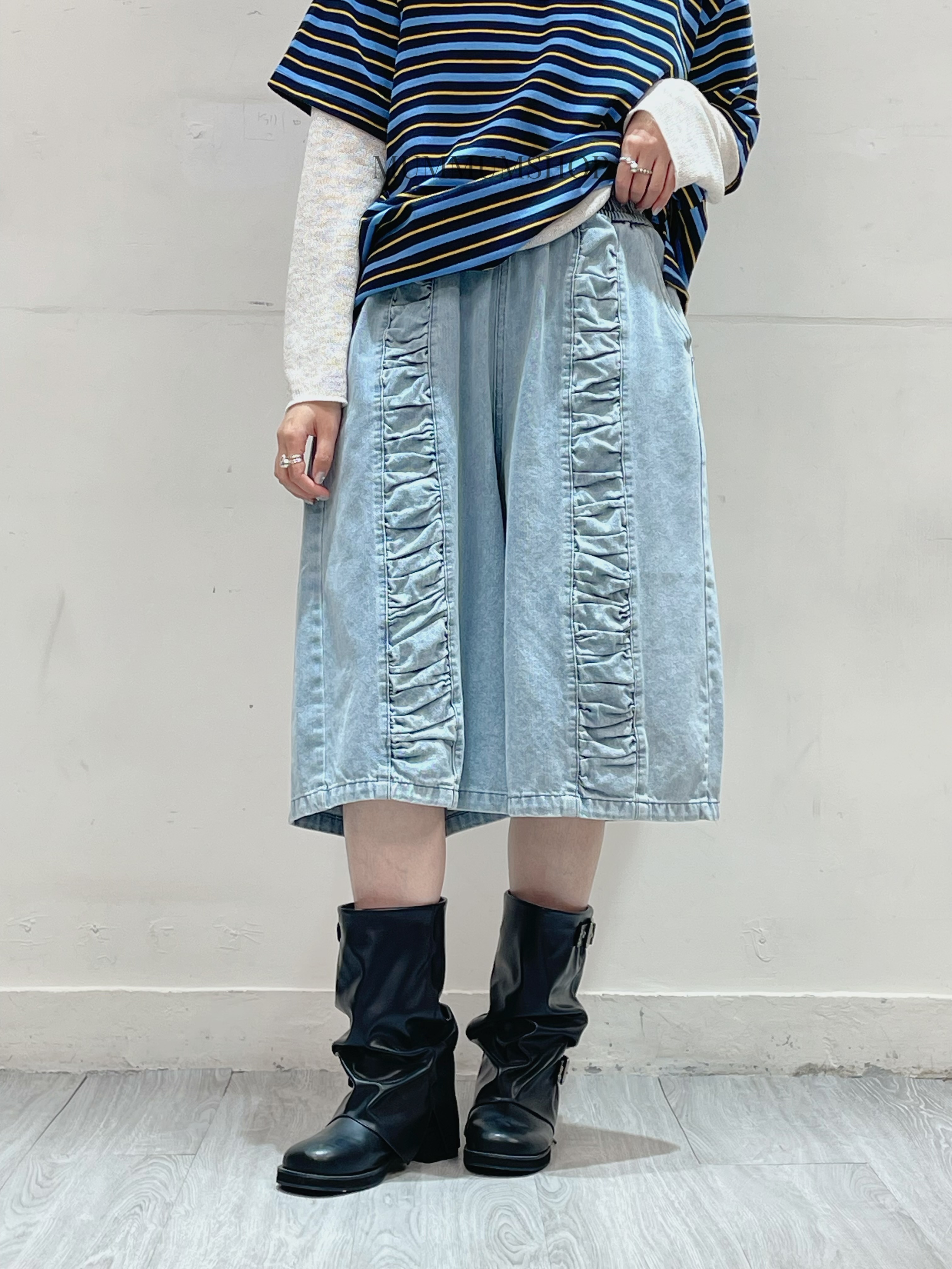 03683a/木耳紋牛仔寬腿中長褲 26-40/42/28