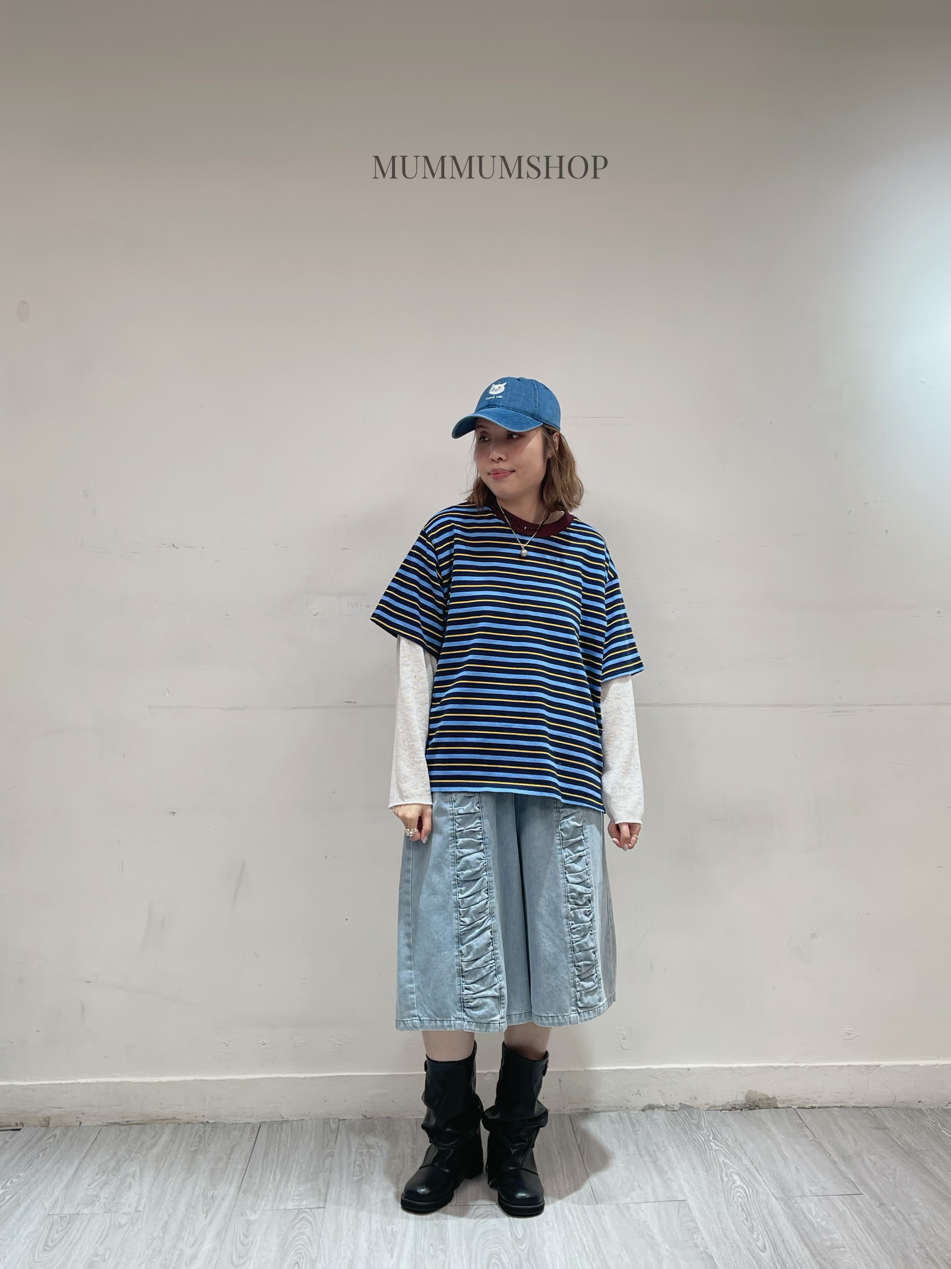 03683a/木耳紋牛仔寬腿中長褲 26-40/42/28