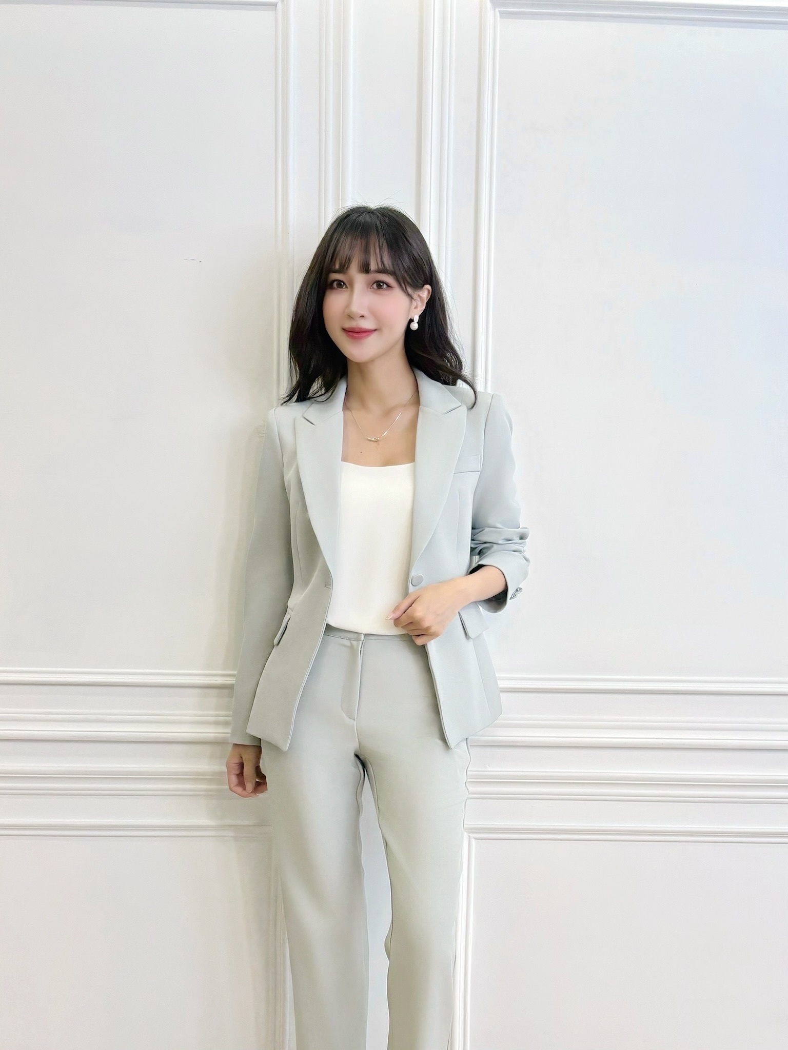 (職場必備)經典單釦西裝套裝 - 藍