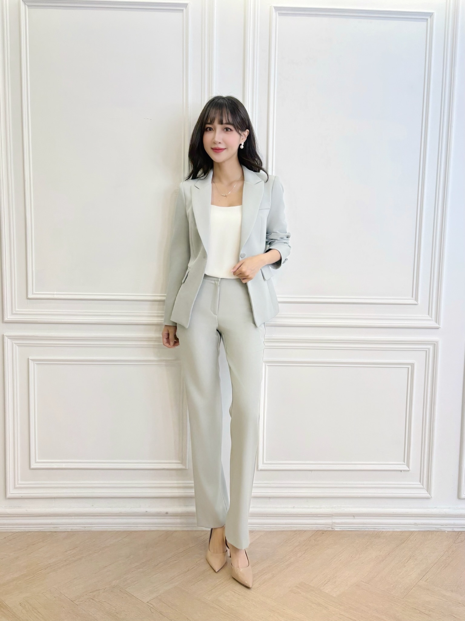 (職場必備)經典單釦西裝套裝 - 藍