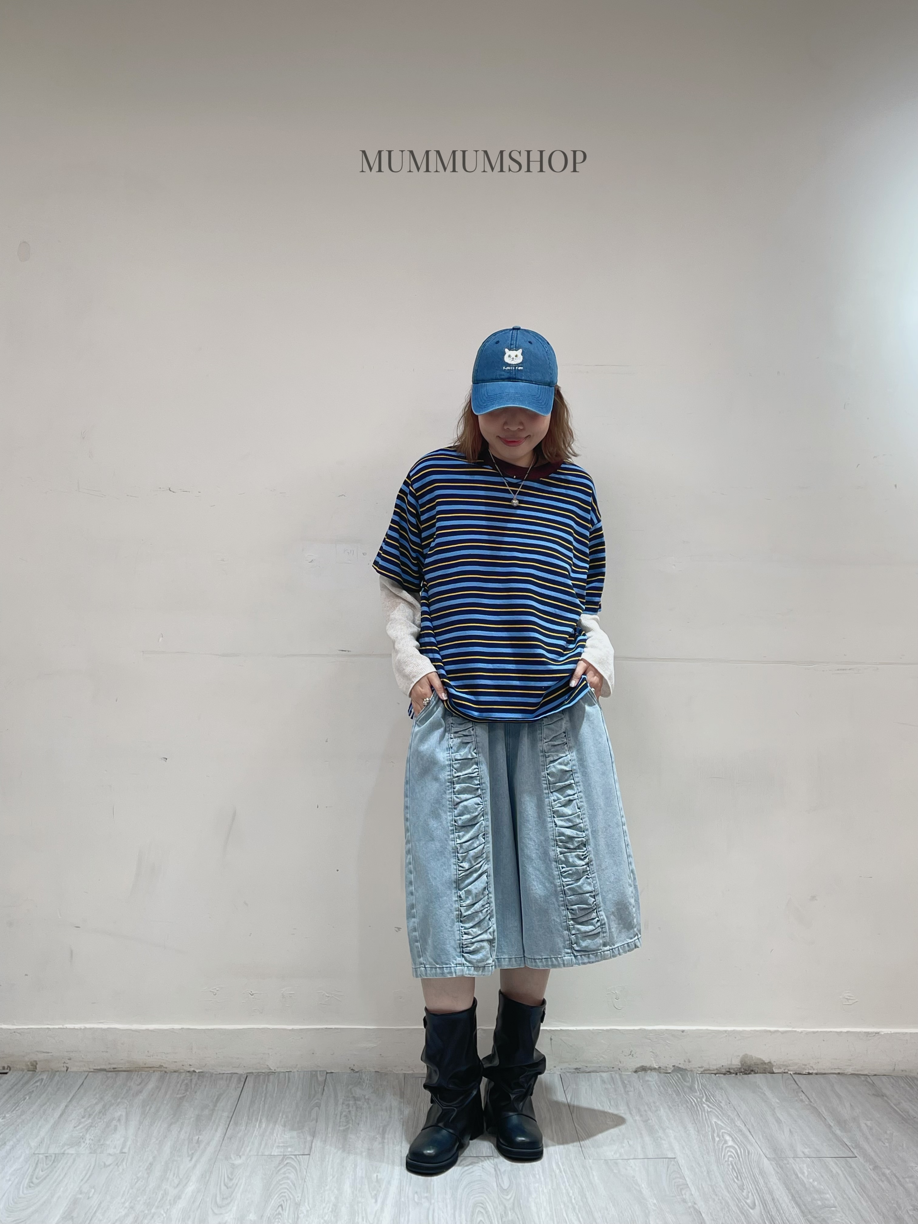 0213166a/復古感雙重奏間條色T恤 50/50/26