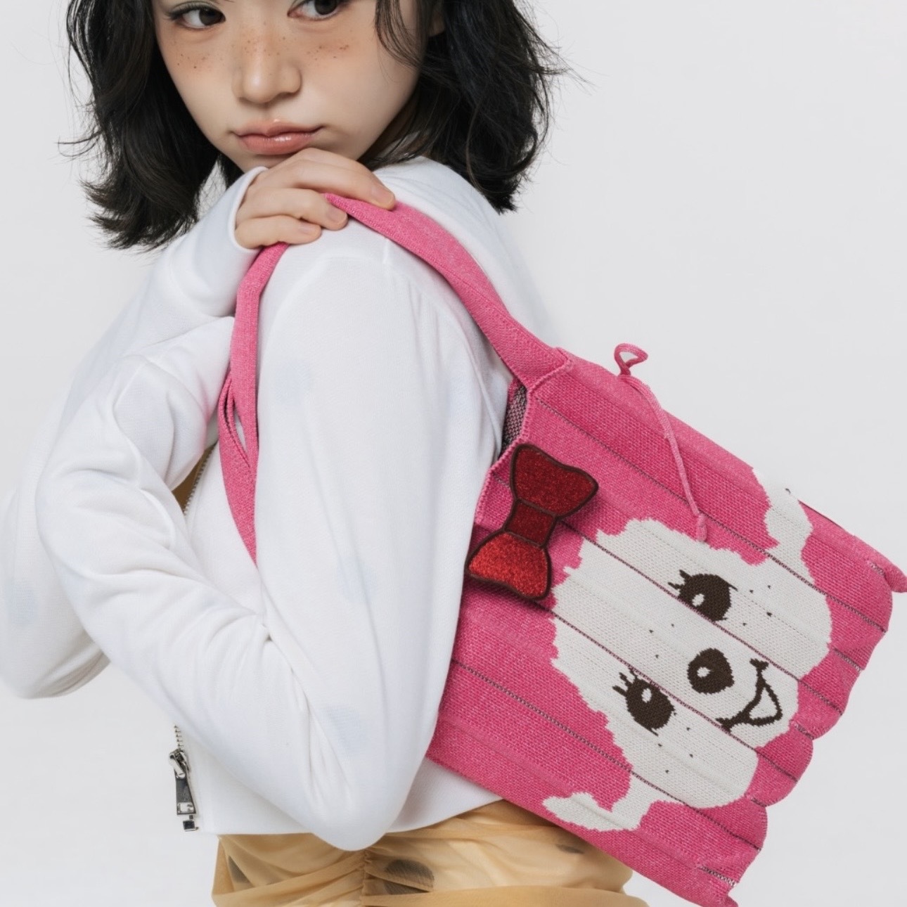 JOSEPH AND STACEY x MONCHHICHI 迷你手提袋 褶皺 針織 蒙奇奇