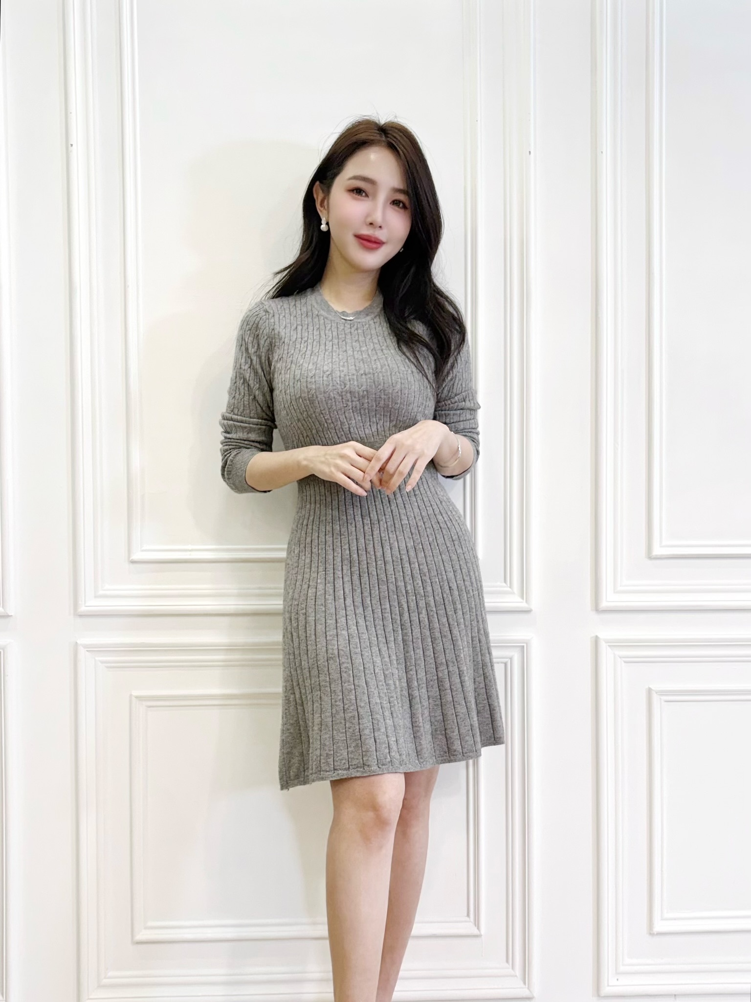 麻花針織傘擺短洋