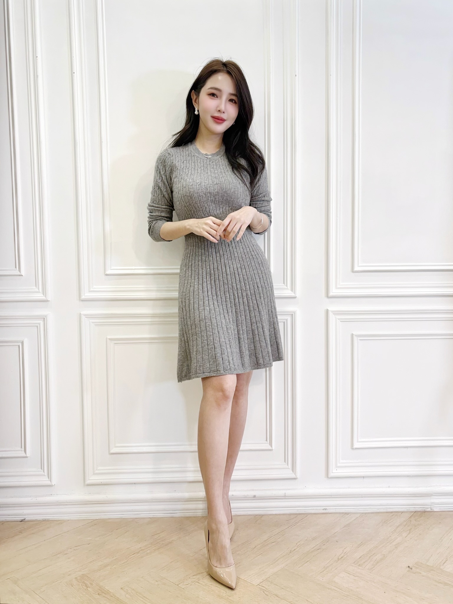 麻花針織傘擺短洋