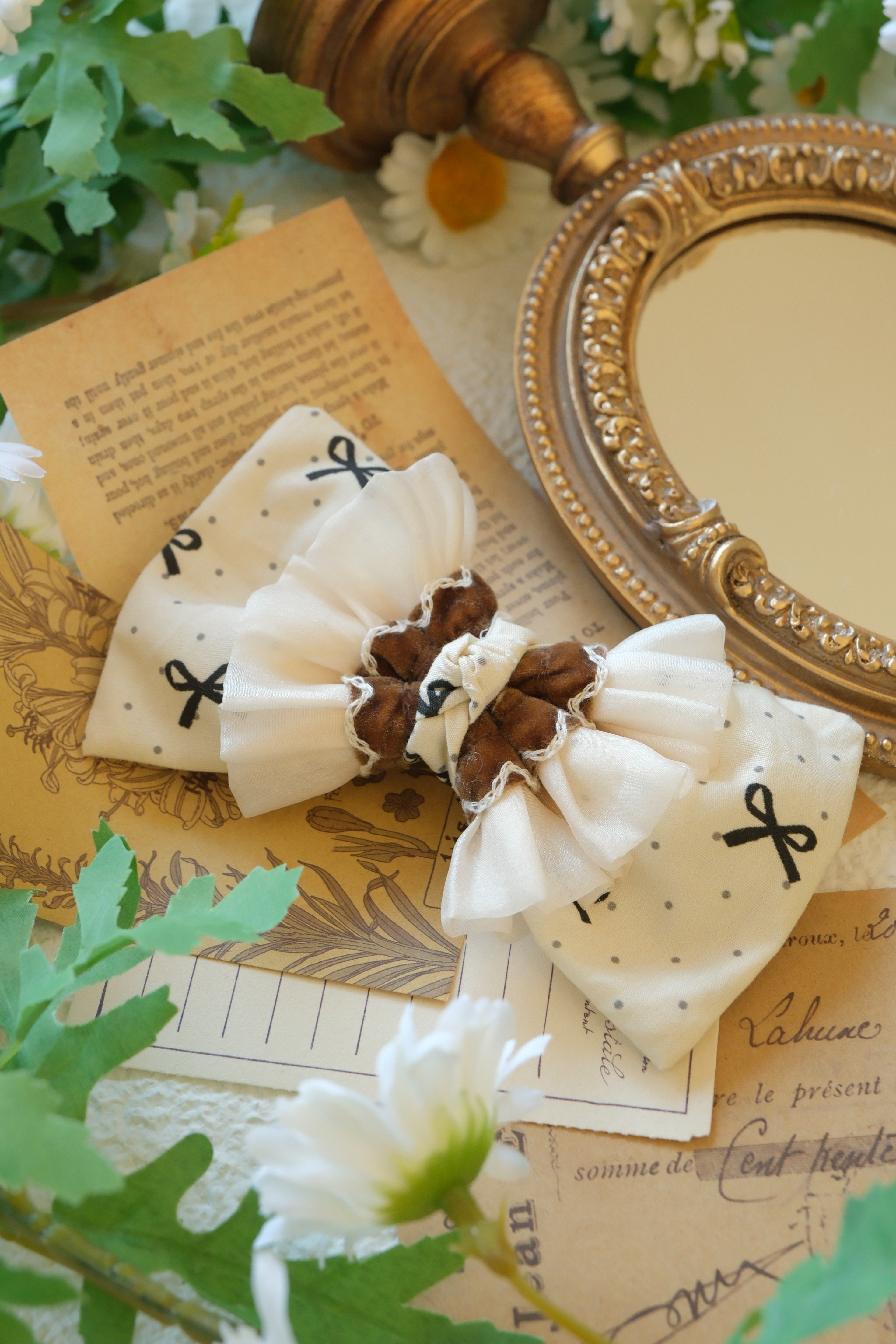 蝴蝶結髮帶-棕色點點蝴蝶結