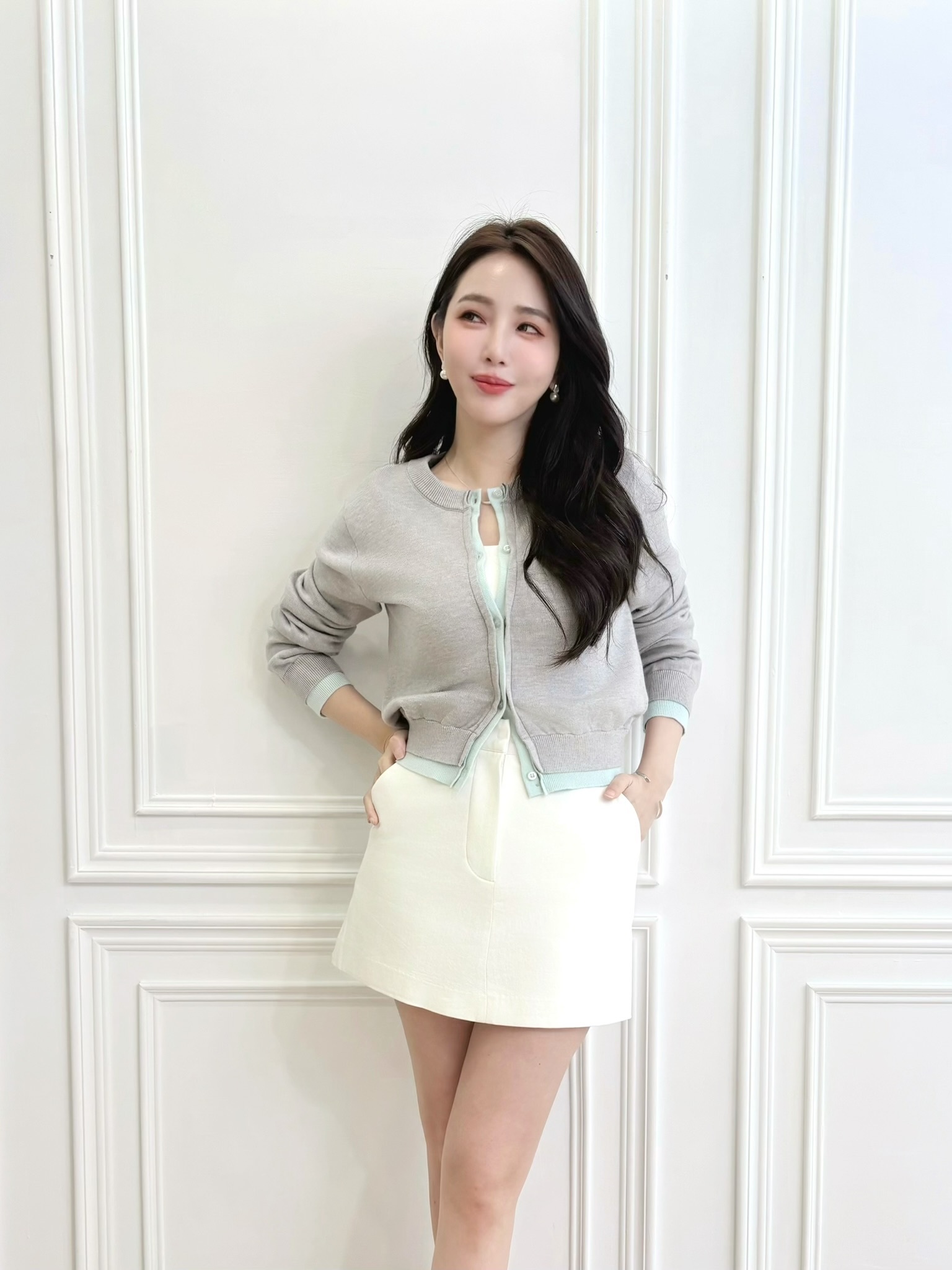 拼接雙色針織上衣