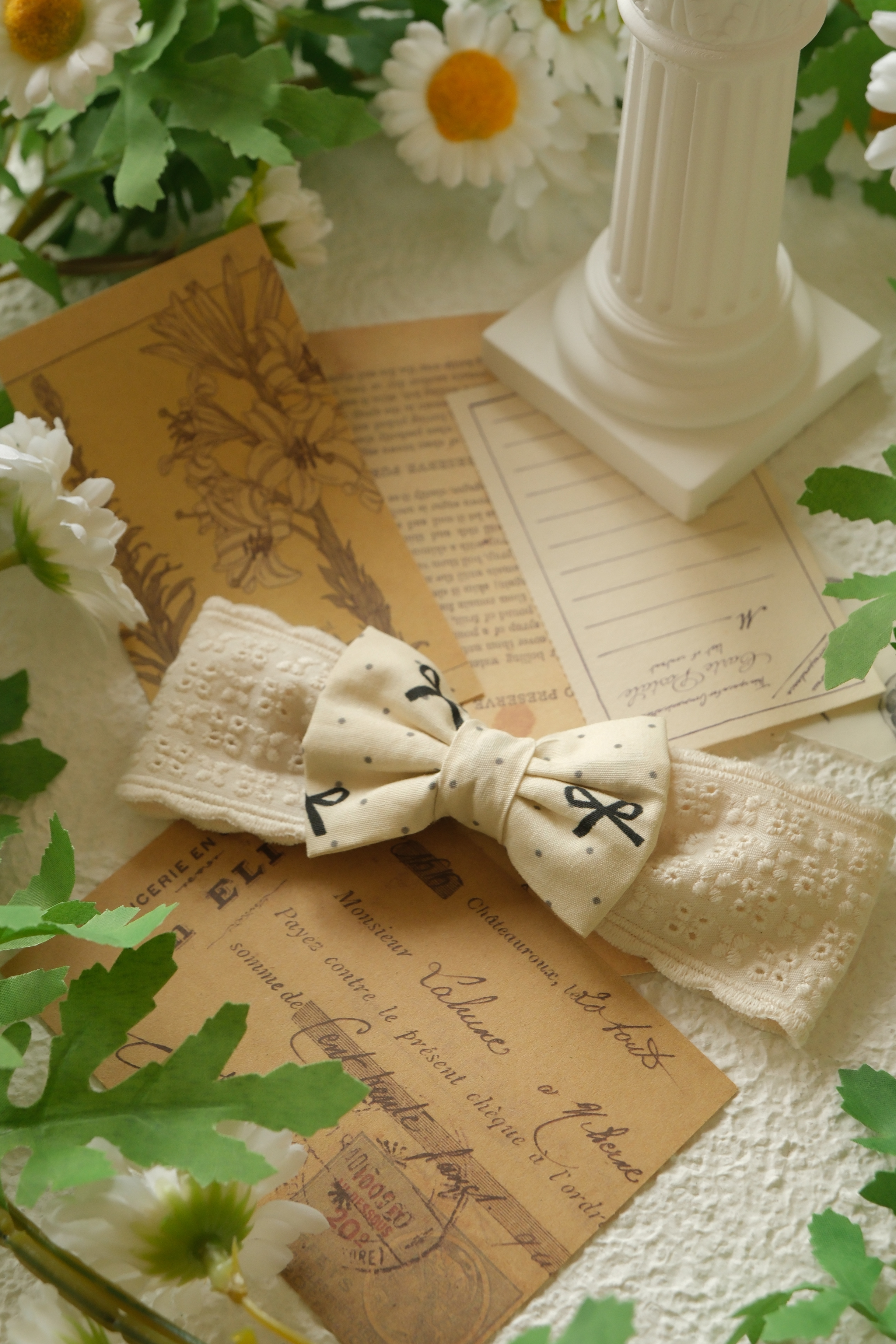 蝴蝶結髮帶-點點蝴蝶結蕾絲