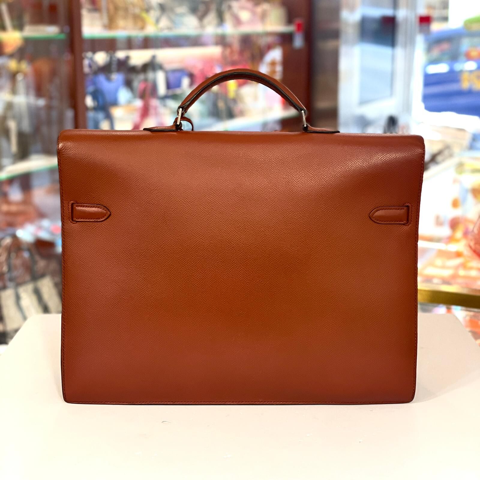 98%NEW二手HERMES公文包 KELLY DEPECHE 38 BRIQUE EPSOM PHW 鐵鏽紅銀扣 #香榭站正品