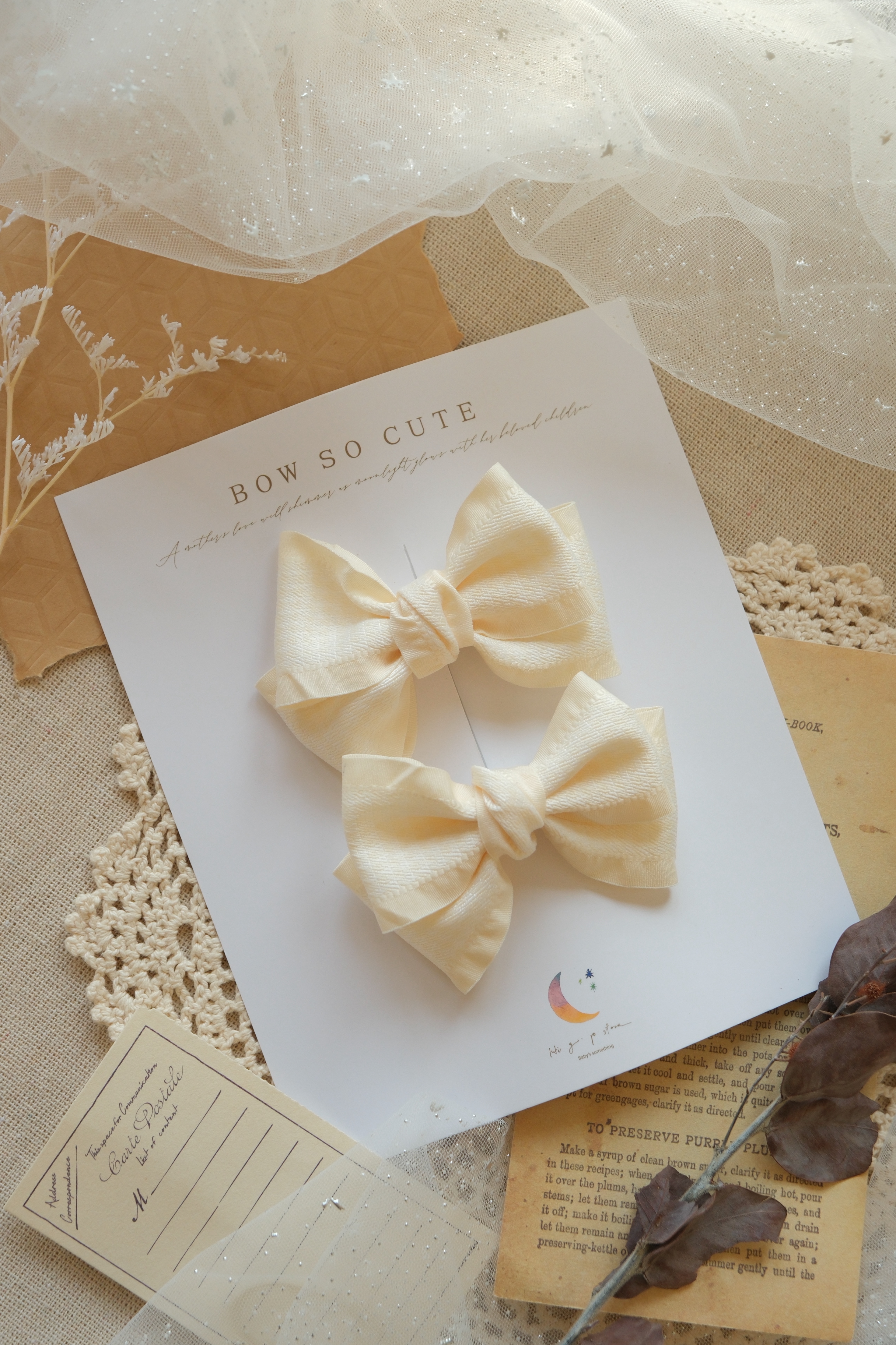 手工蕾絲蝴蝶結髮夾一組兩個(波浪緞帶)