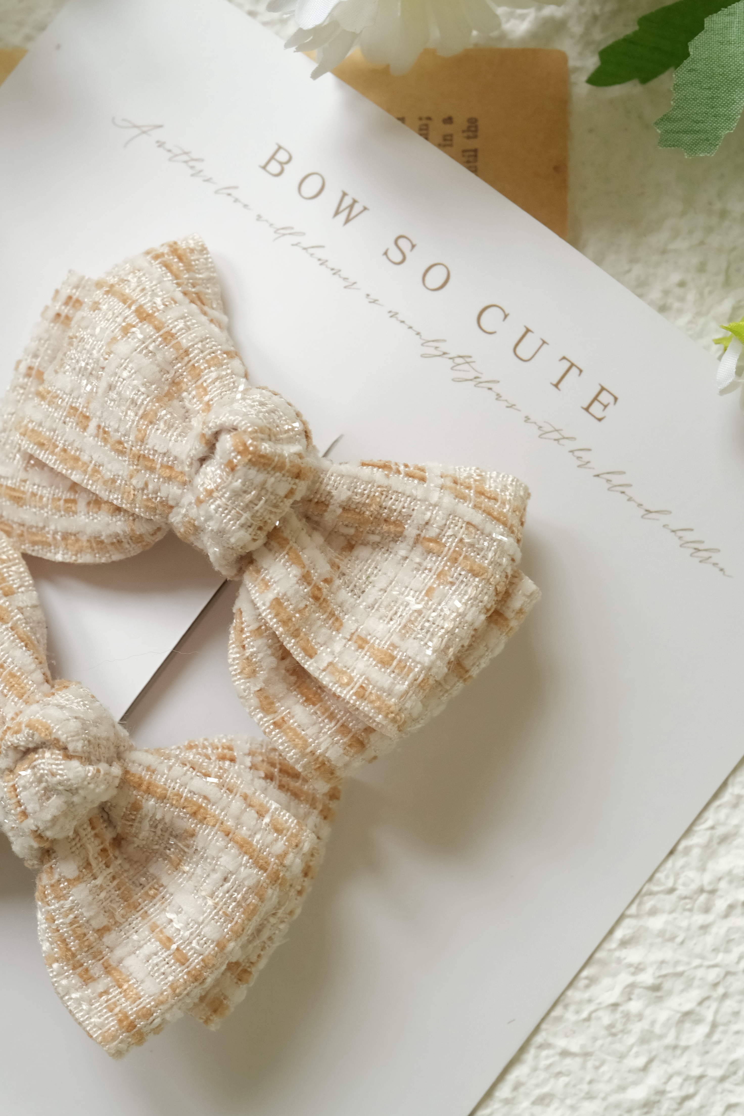 小香風蝴蝶結髮夾一組兩個-奶茶