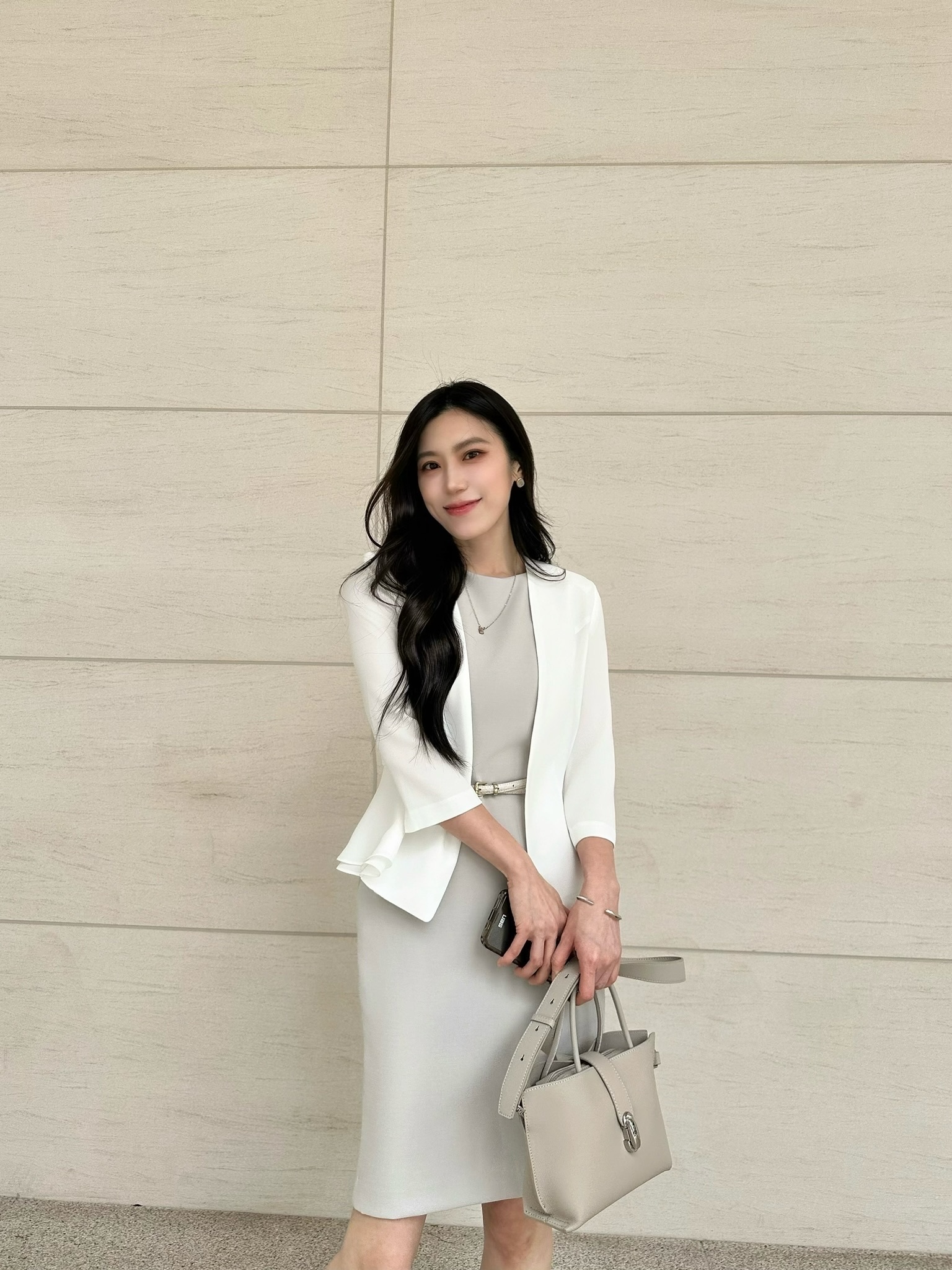 (JS自訂)雙層收腰顯瘦西外(白)