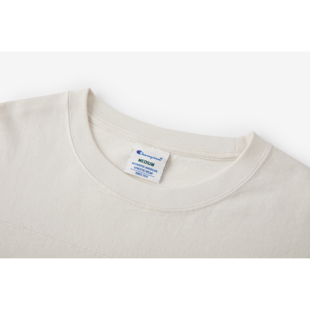 女款-CAMPUS 52拼布棉質圓領長袖T恤-米白色（U6ALTSW202M104）