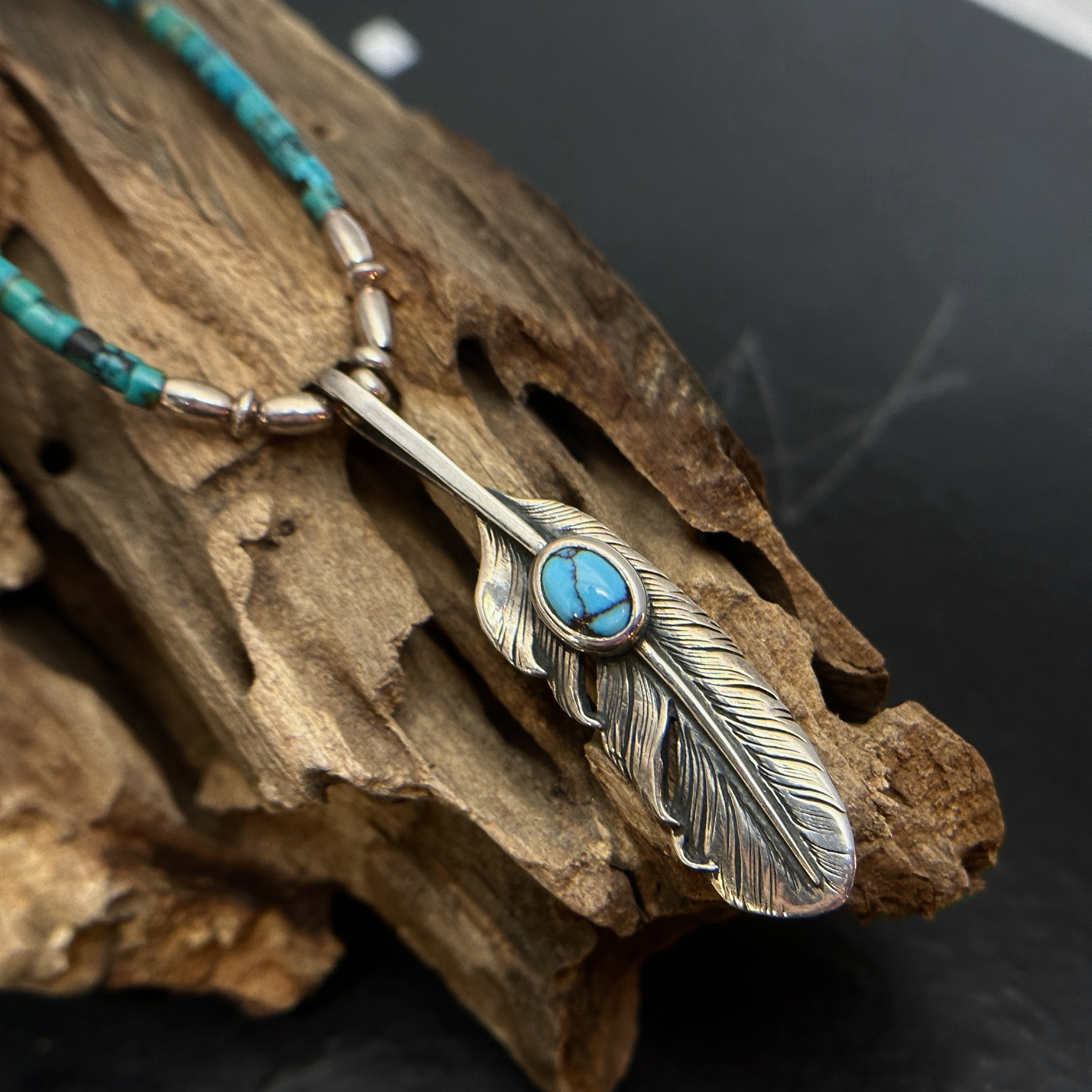 *Black Venom Jewelry- Freedom & Prayer S(5cm)  純銀羽毛鑲埃及松石