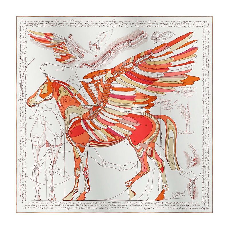 全新HERMES圍巾/披肩 140X140CM LE PEGASE SCARF 白色/紅色/ H672631S 05 #BRAND NEW #香榭站正品