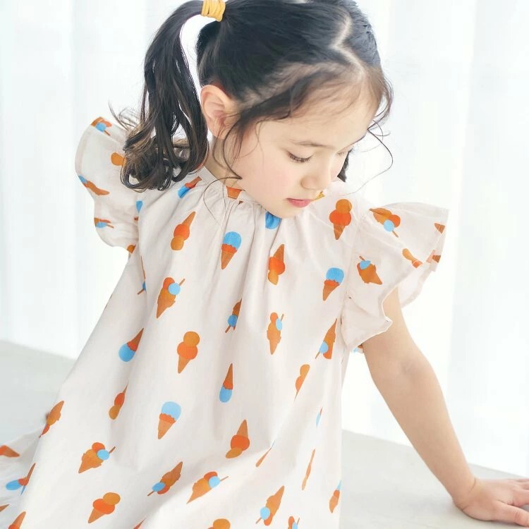 日本 90-130 趣味滿版荷葉洋裝 4色