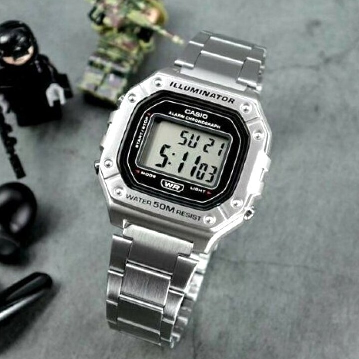 【CASIO 卡西歐】經典數位復古休閒金屬質感 計時碼錶 LED 電子錶 W-218HD-1A