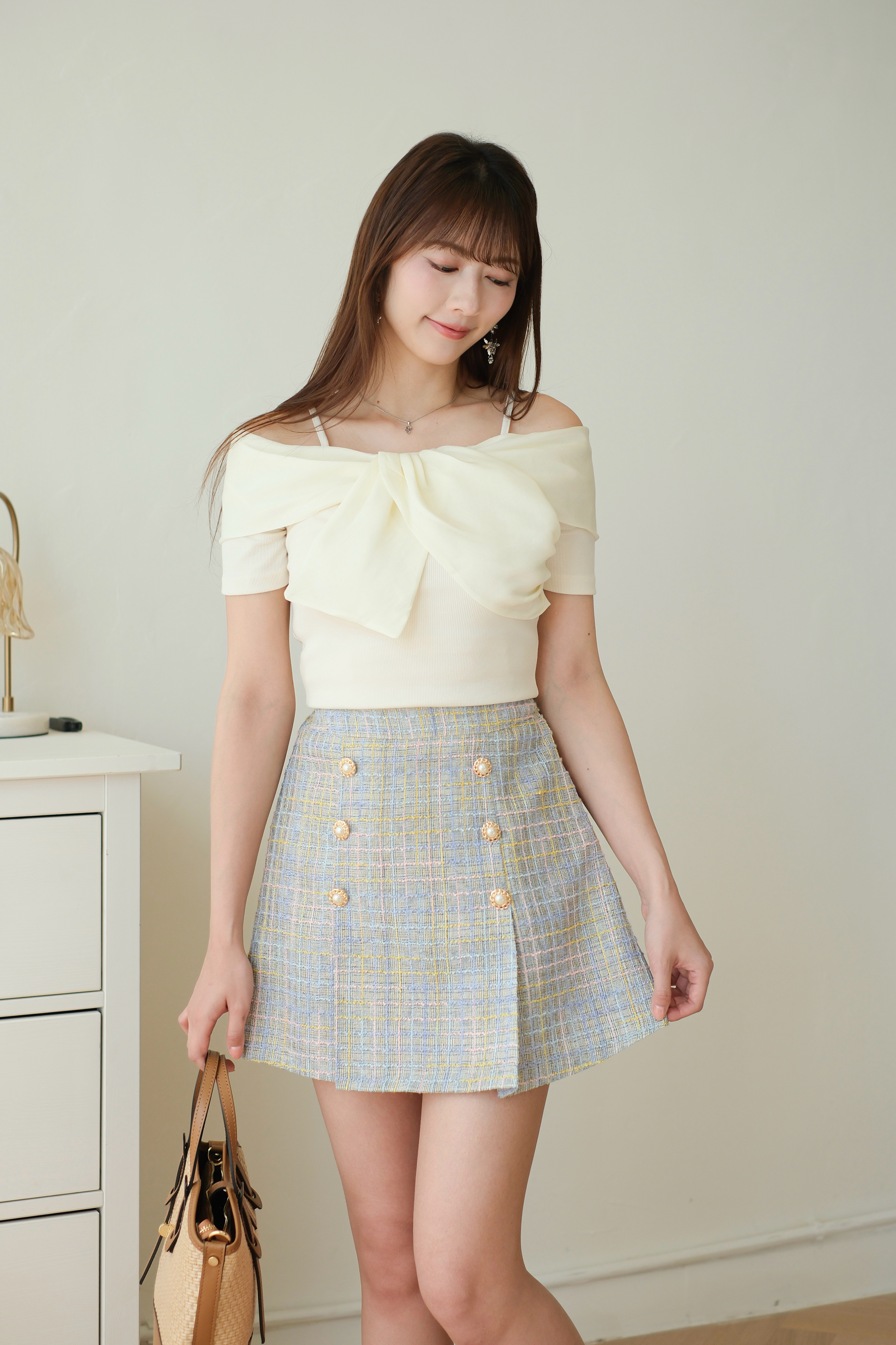精緻女孩必備！珍珠鈕織紋半裙 BT469