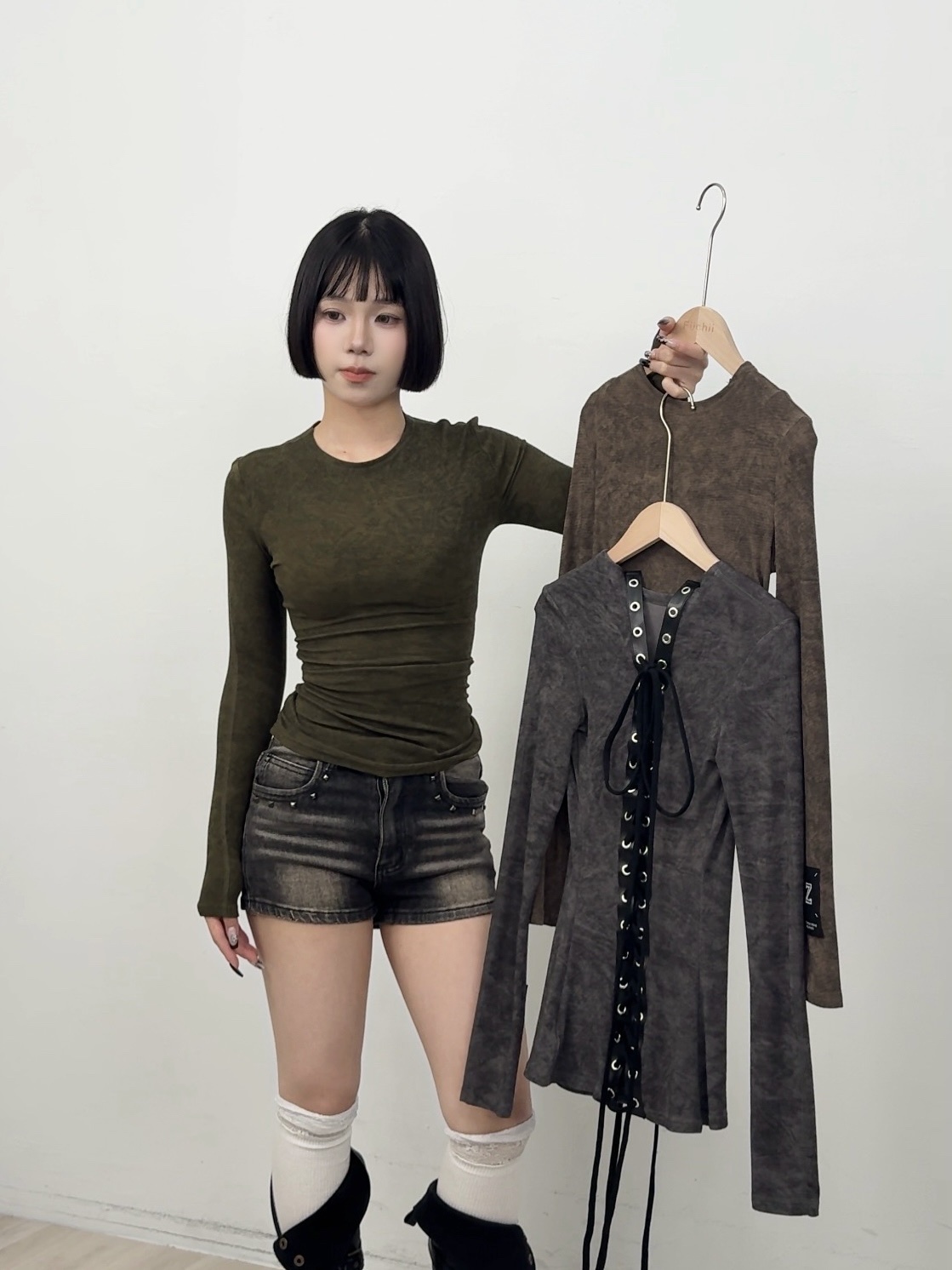 A91現貨修身後綁繩設計感長袖上衣