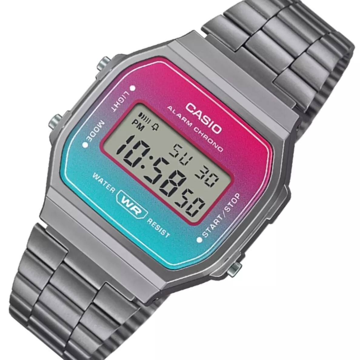 【CASIO 卡西歐】復古時尚 炫彩漸層虹藍 美式青春獨特個性 中性 電子錶 手錶 A168WERB