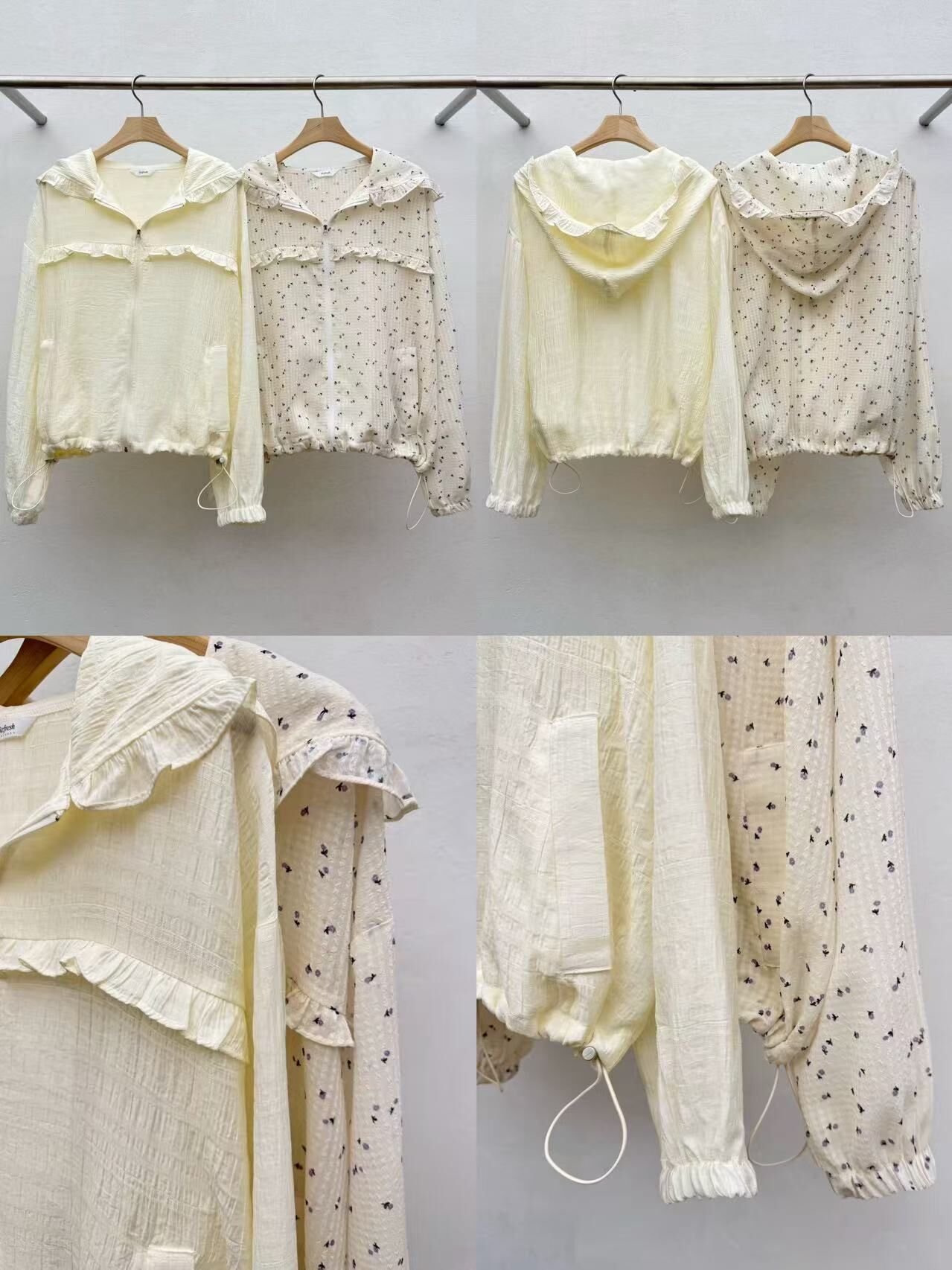 RF6033 橡筋束腰木耳花邊拉鏈外套