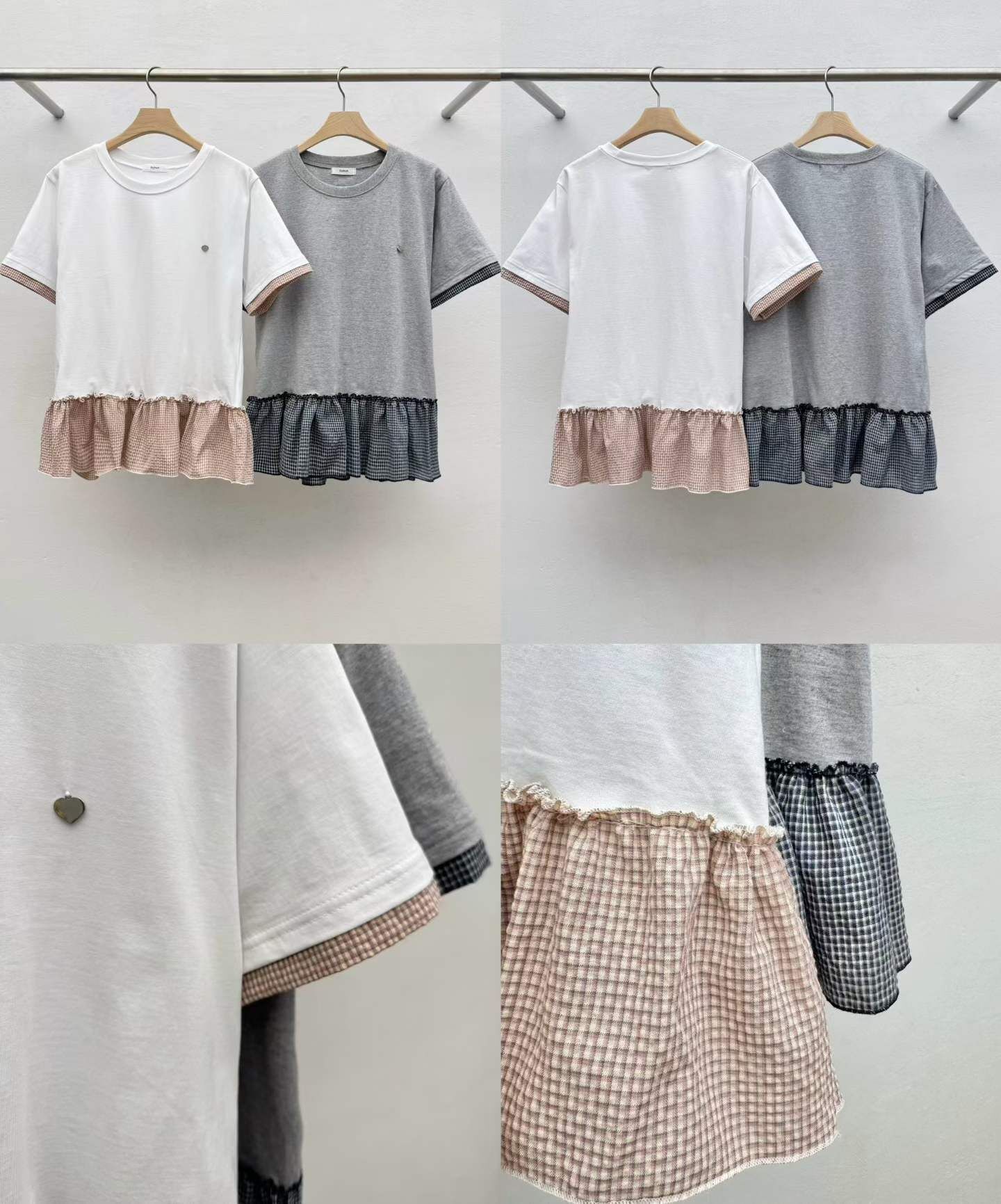 RF6034 拼接格紋小tag上衣