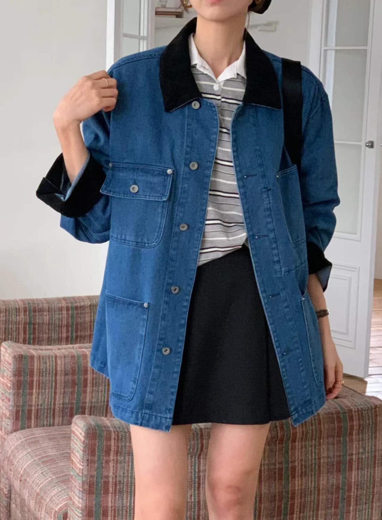 RF6038 多口袋長版牛仔外套