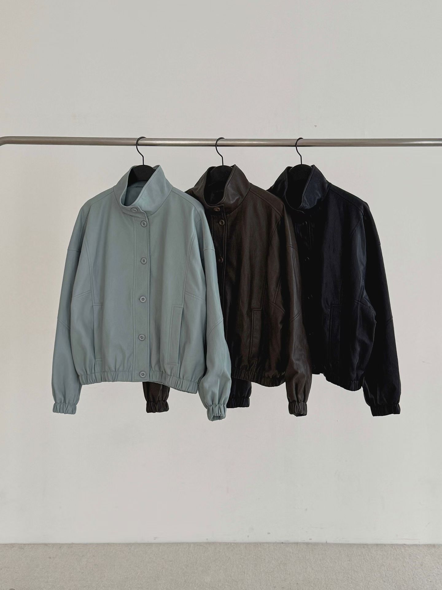 DR6054 立領光滑PU皮革休閒外套