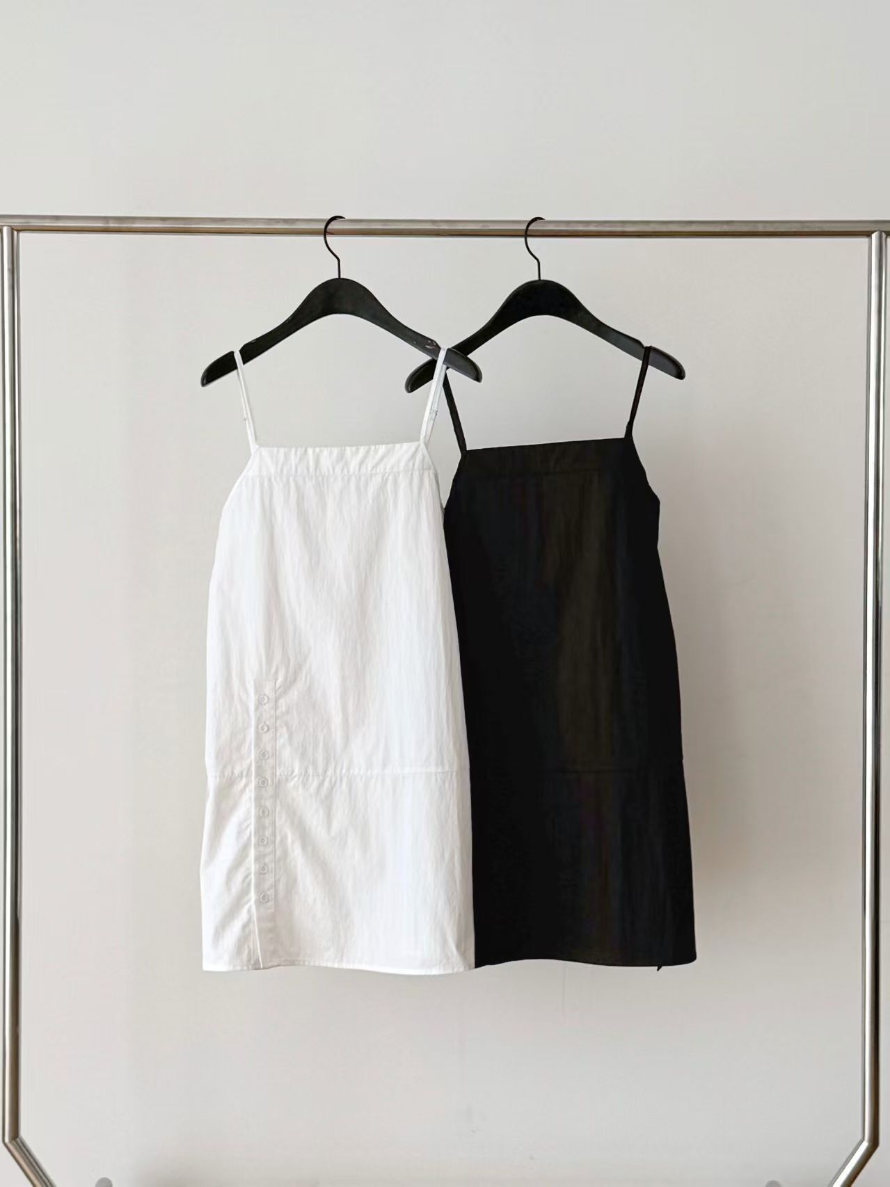 DR6059 棉麻單扣吊帶背心裙