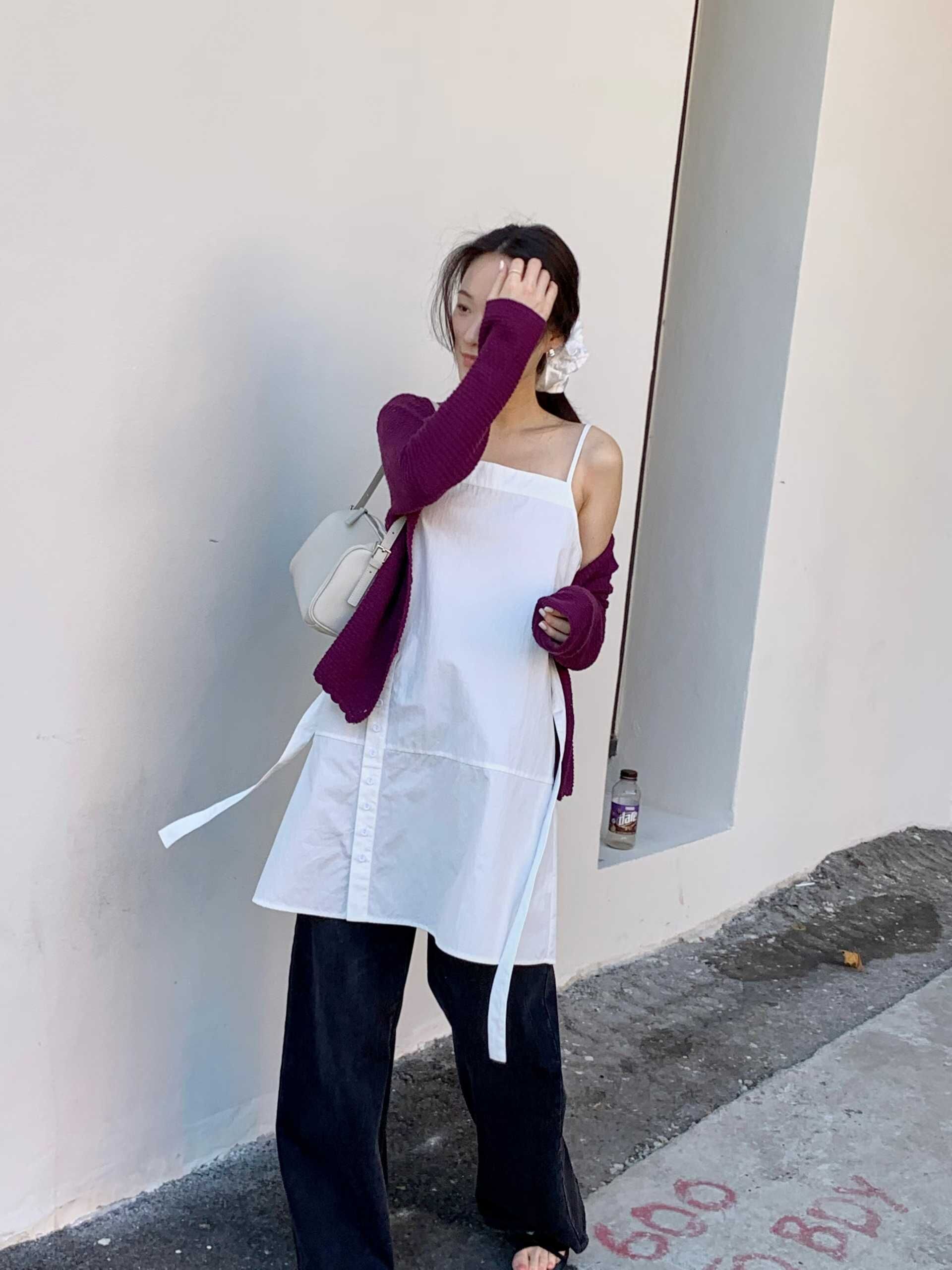 DR6059 棉麻單扣吊帶背心裙