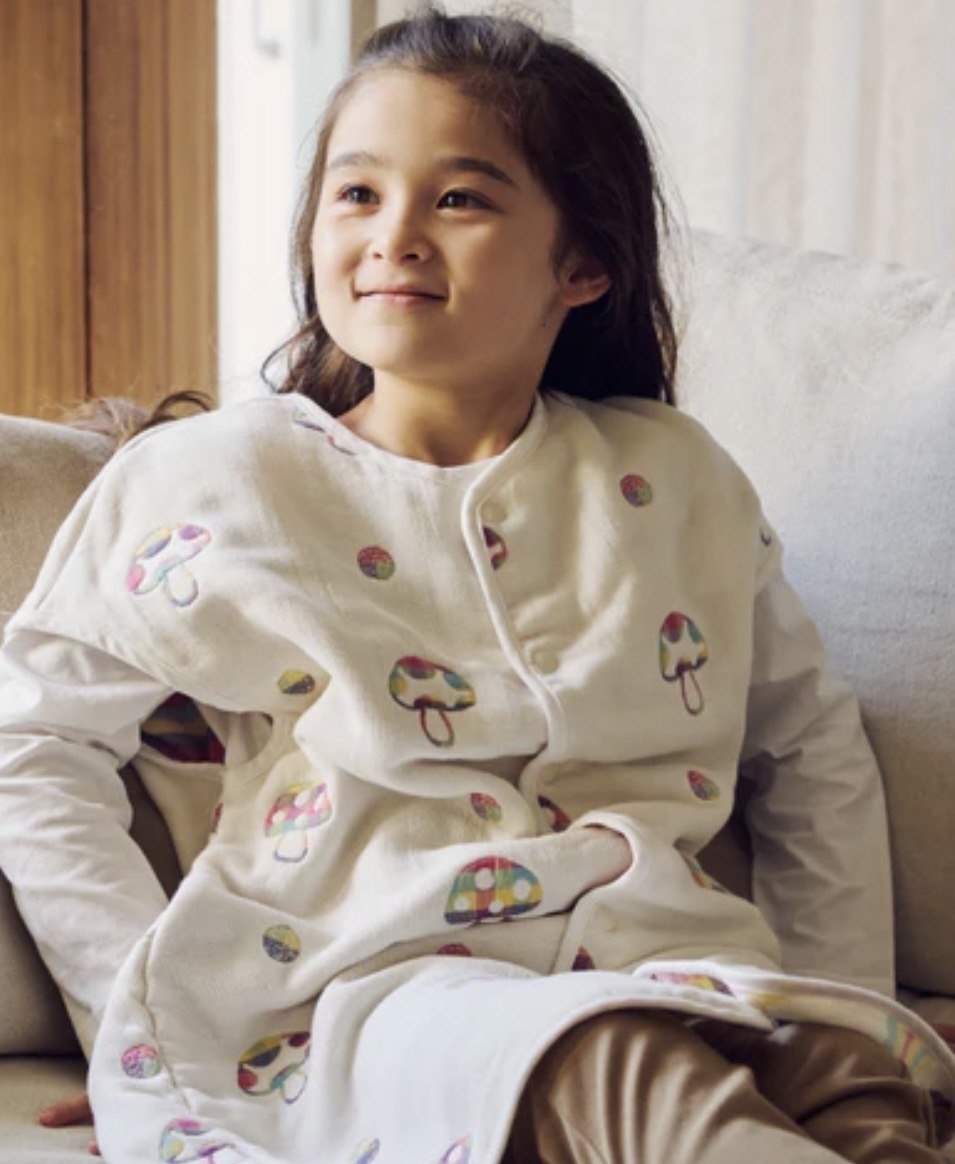 日本製 10Mois 新款蘑菇六重紗防踢睡袍 -中童