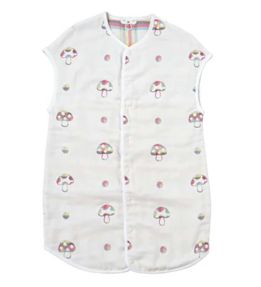 日本製 10Mois 新款蘑菇六重紗防踢睡袍 -中童