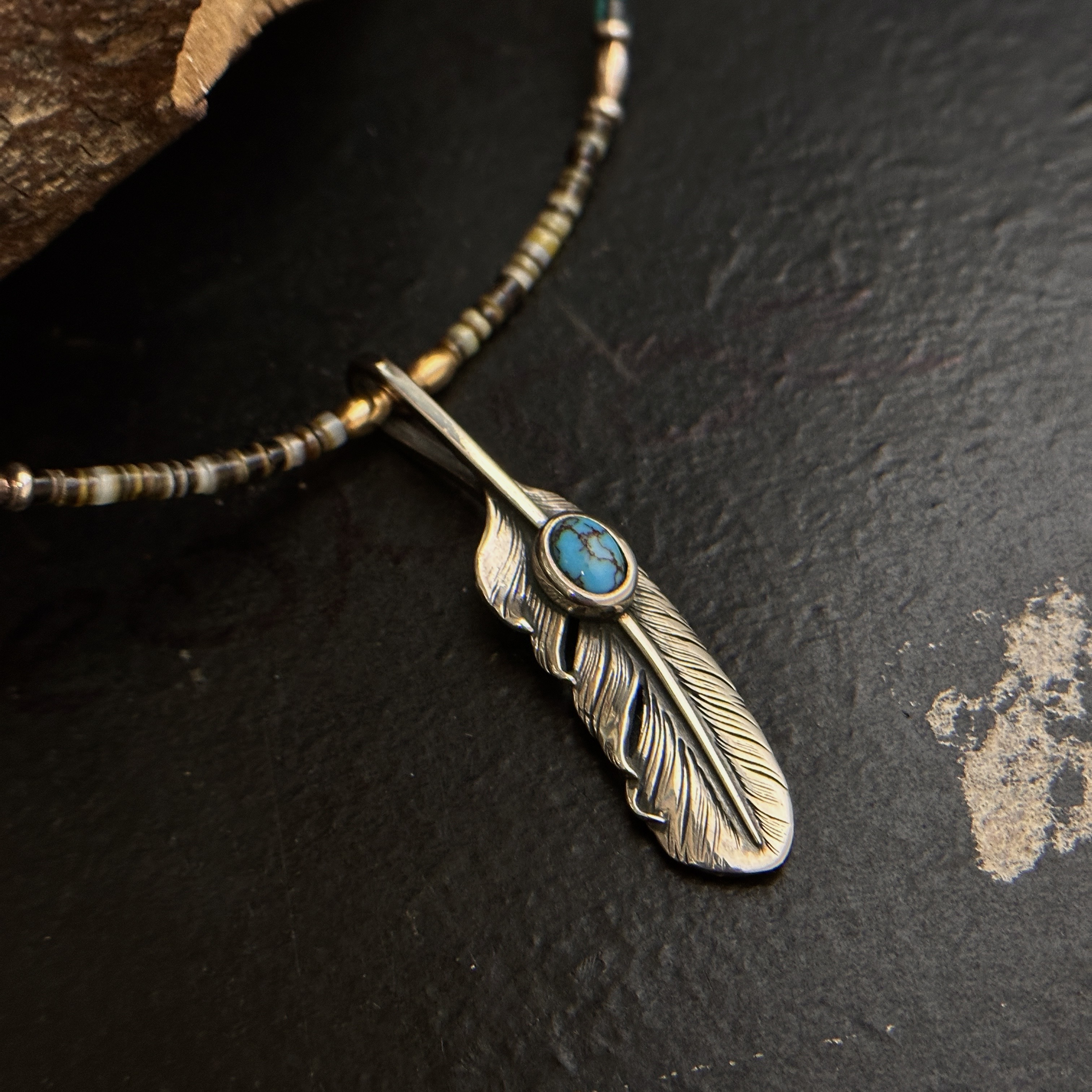 *Black Venom Jewelry- Freedom & Prayer S(5cm) 純銀羽毛鑲波斯松石