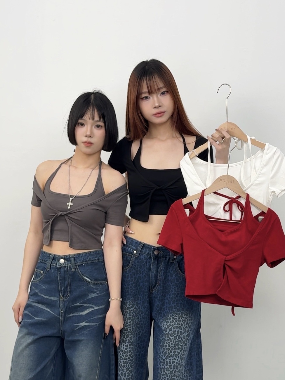 A114 現貨掛脖兩件套短版上衣