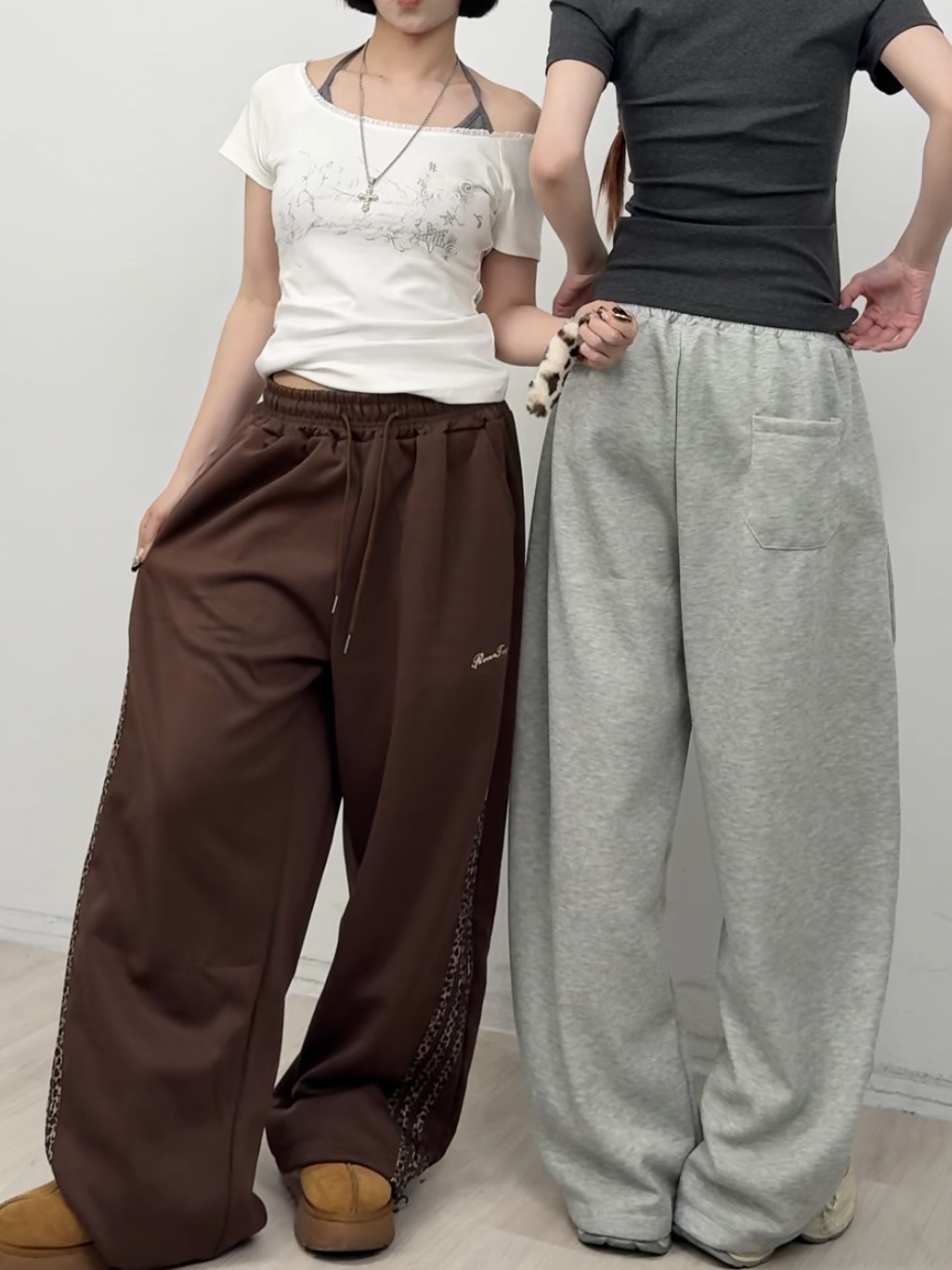 A136 現貨豹紋線條設計彎刀棉褲