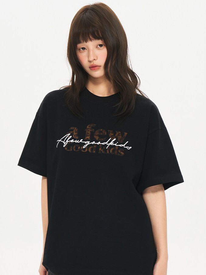 AFGK 豹紋蕾絲 字母貼布Logo  刺繡短袖T A FEW GOOD KIDS
