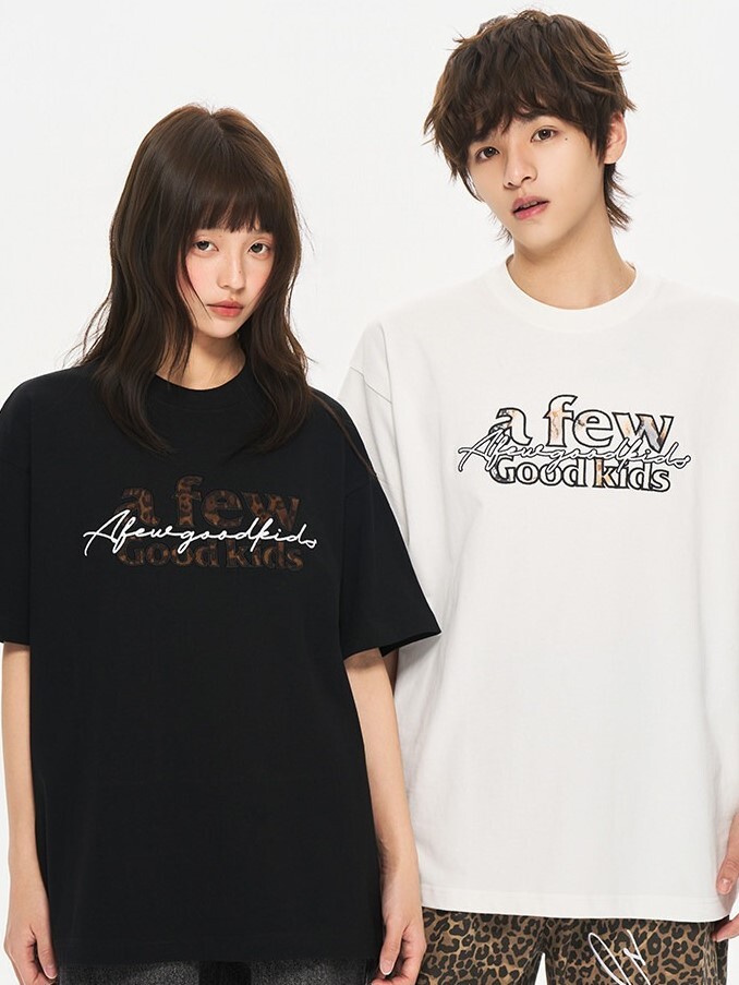 AFGK 豹紋蕾絲 字母貼布Logo  刺繡短袖T A FEW GOOD KIDS