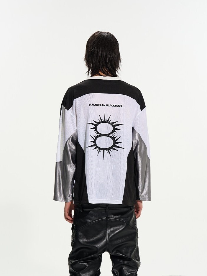 BLACK8MOBxBLINDNOPLAN 圖像印花 運動拼色網眼 長袖T