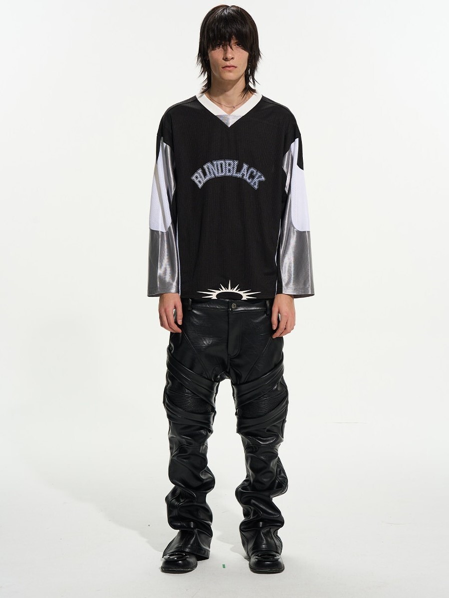 BLACK8MOBxBLINDNOPLAN 圖像印花 運動拼色網眼 長袖T