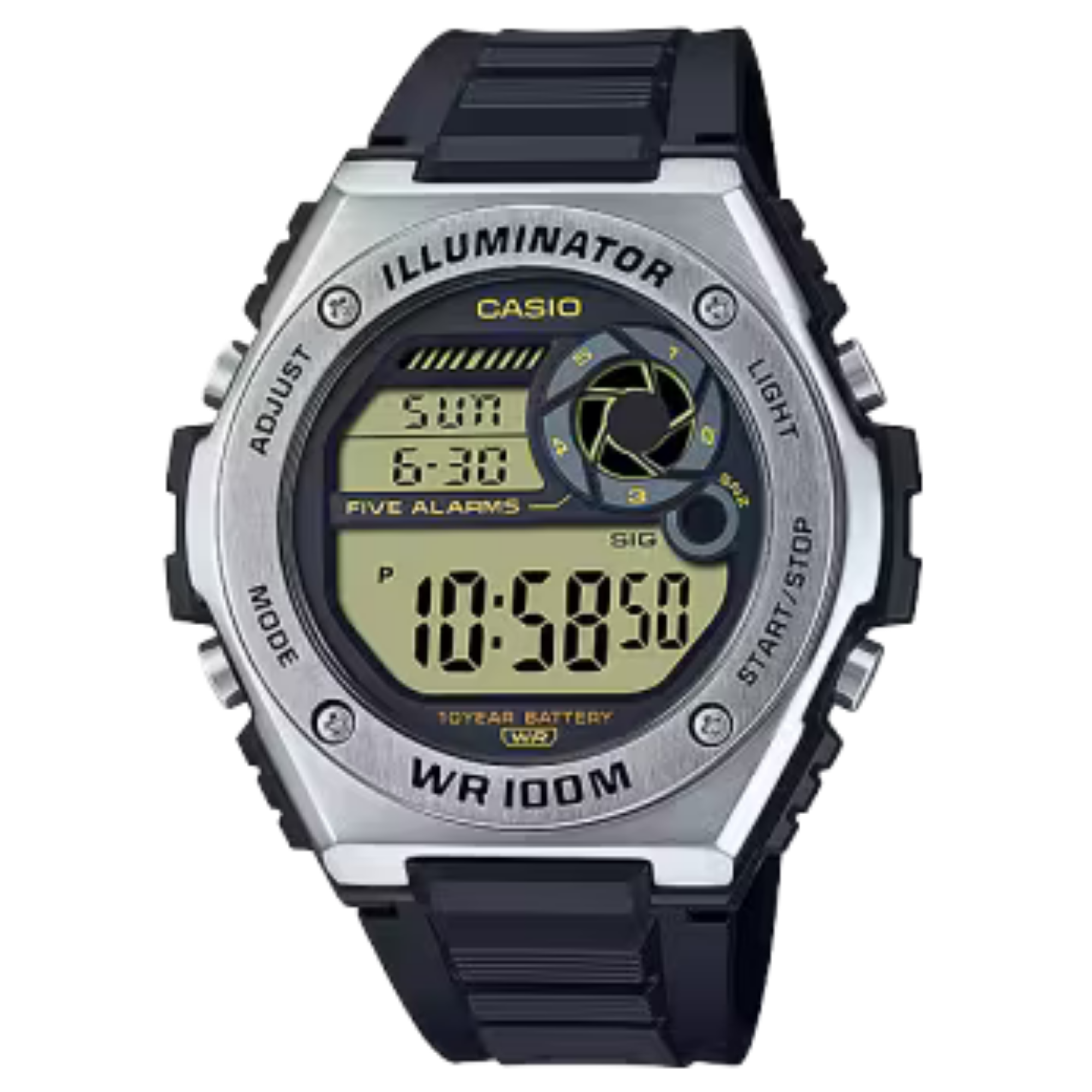 【CASIO 卡西歐】 LED 多功能 重工業 金屬風 休閒運動 男性 電子錶 MWD-100H-9A