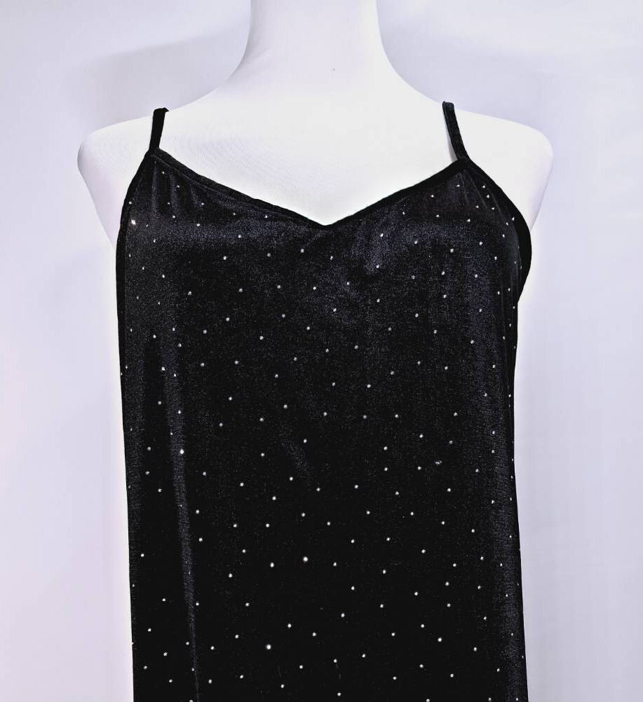 璀璨星光亮鑽絲絨細肩帶連身裙 C363