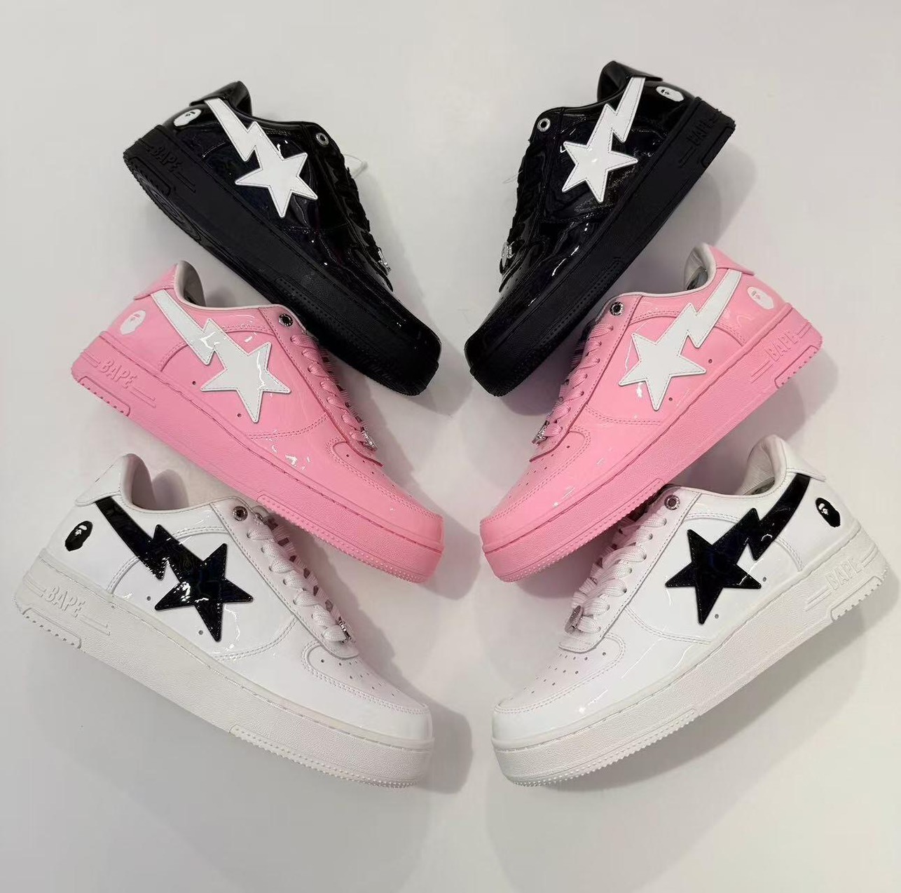 BAPE STA 26SS 漆皮 星星 猿人頭 白黑/粉白/黑白