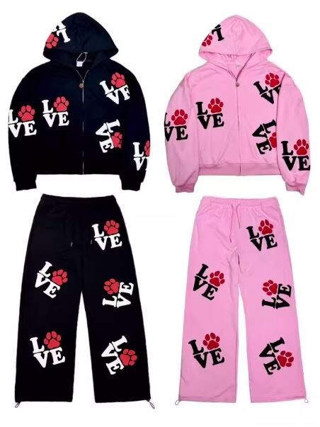 ArtByTastybabe LOVE 狗腳印 發泡印花 連帽外套 棉褲 套裝