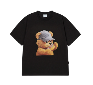 [K] ADLV BLACK AC BEAR BABY FACE CAP BOY SHORT SLEEVE T-SHIRT, 26SS-TP-SS-BF-AFC-BLK (KAV313)