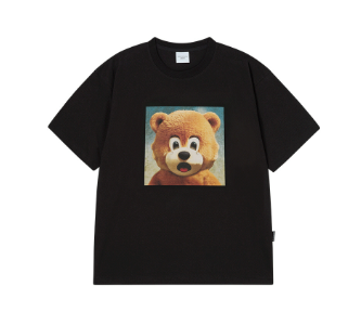[K] ADLV BLACK OVERSIZED TEDDY BEAR SHORT SLEEVE T-SHIRT, 26SS-TP-SS-BF-AFJ-BLK (KAV304)